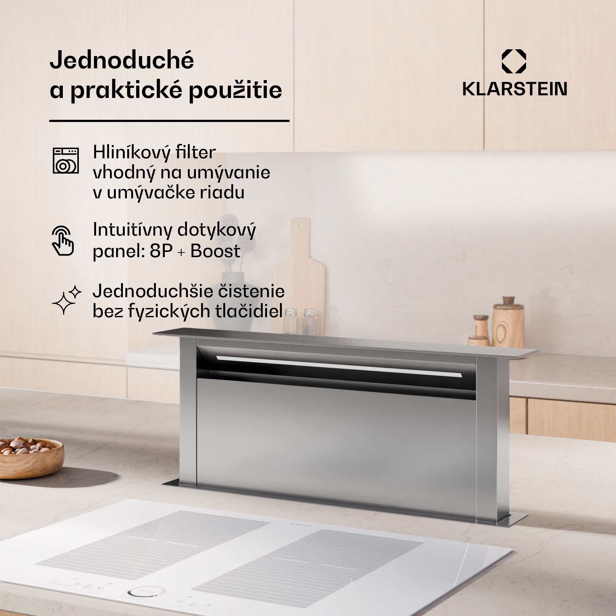 Klarstein Royal Flush Eco digestor, Výsuvný, 714 m³/h, Boost, Dotykové ovládanie, EEK A++ – Obrázok 5