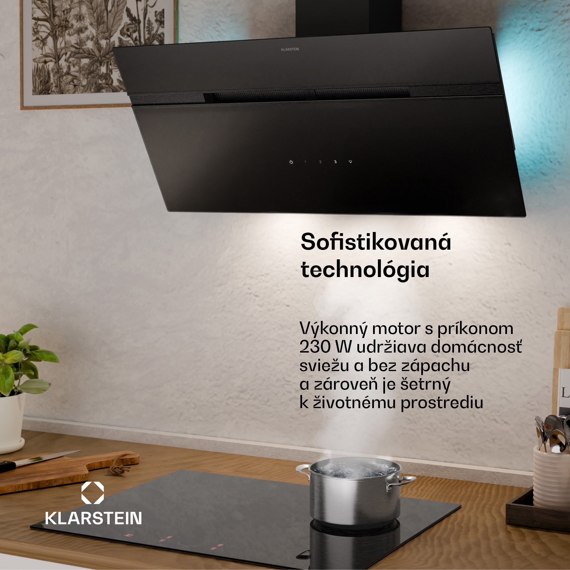 Klarstein Alina digestor, EEK A, Dotykový, LED osvetlenie, Odsávanie/recirkulácia, 615 m³/h – Obrázok 3