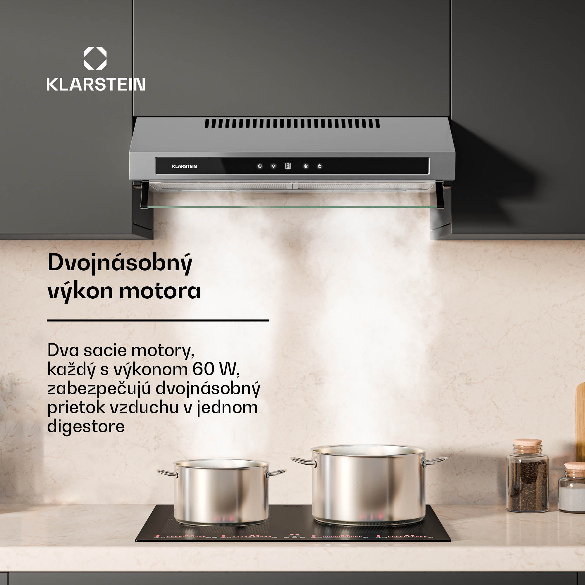 Klarstein Purista Force digestor, Kompaktný, 384,8 m³/h, EEK C, Technológia dvoch motorov – Obrázok 3