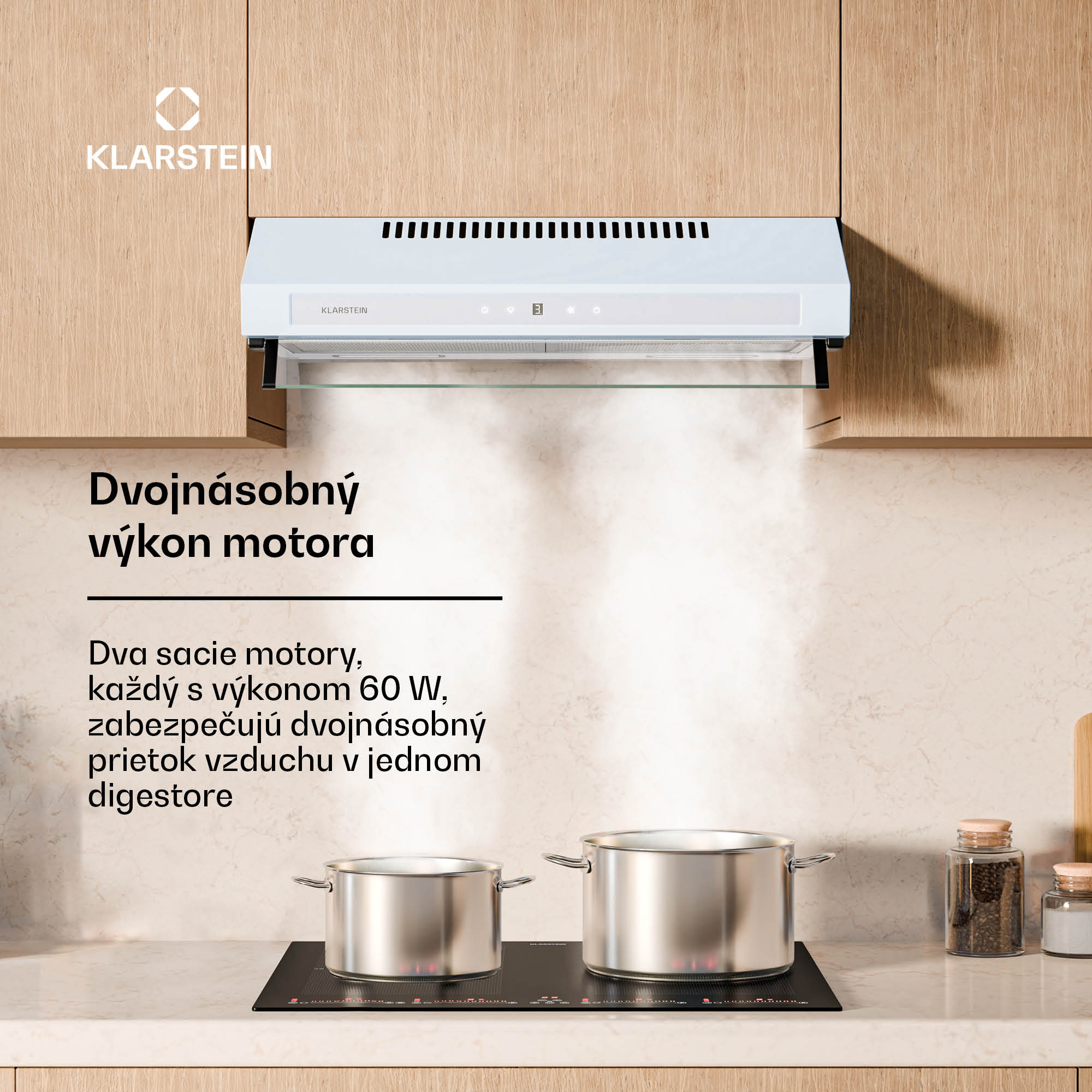 Klarstein Purista Force digestor, Kompaktný, 384,8 m³/h, EEK C, Technológia dvoch motorov – Obrázok 3