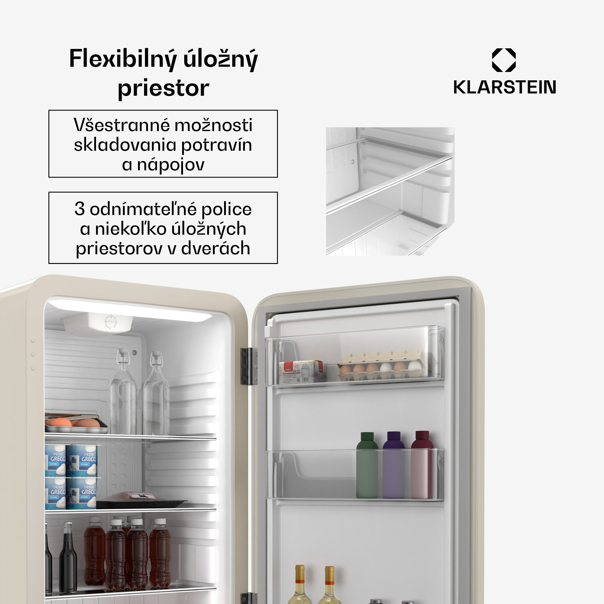 Klarstein Audrey Evo mini chladnička, 90 l, retro dizajn, tichá, kompaktná, 3 farby – Obrázok 5