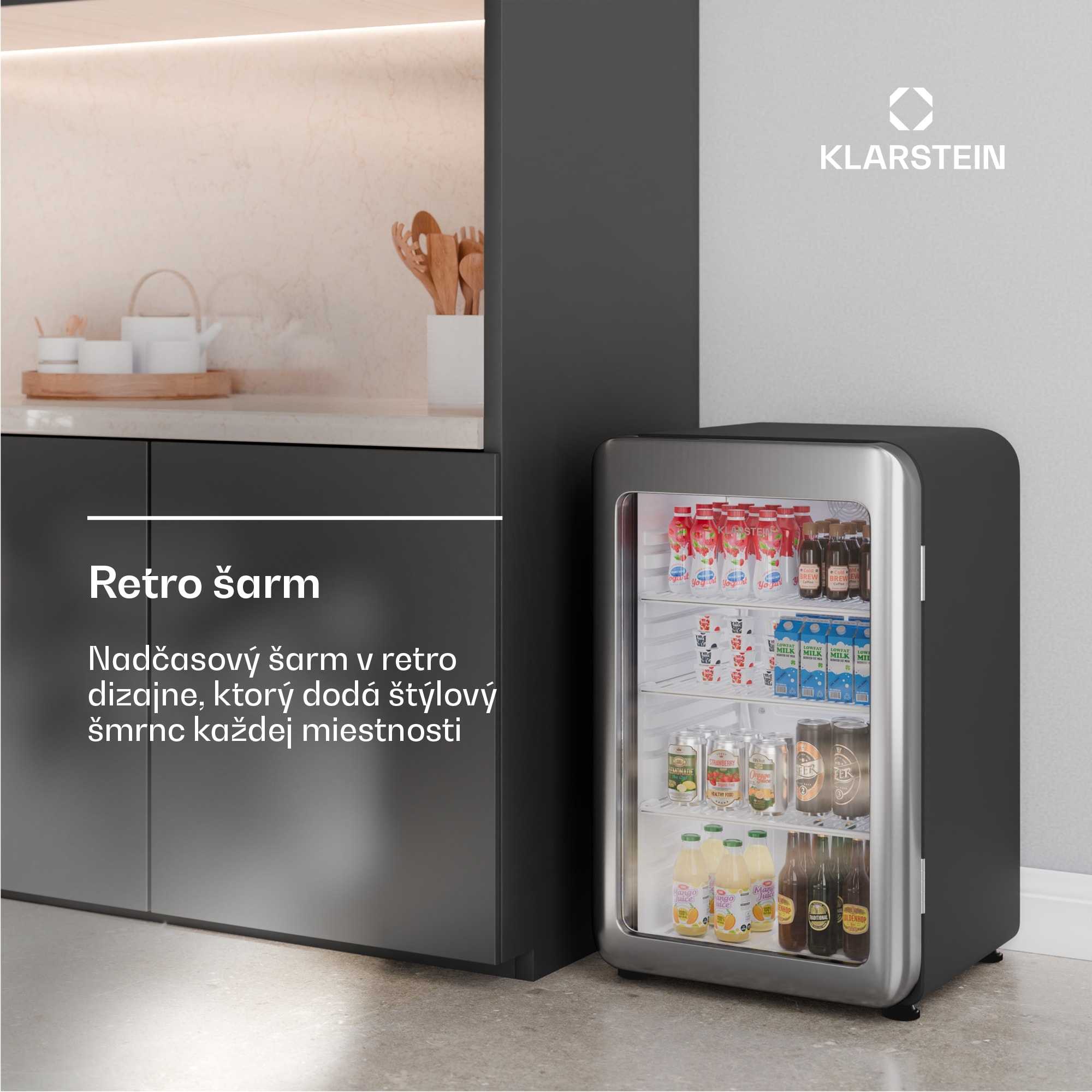 Klarstein Audrey Evo chladnička na nápoje, Retro dizajn, sklenené dvere, 113 L, EEK C – Obrázok 3