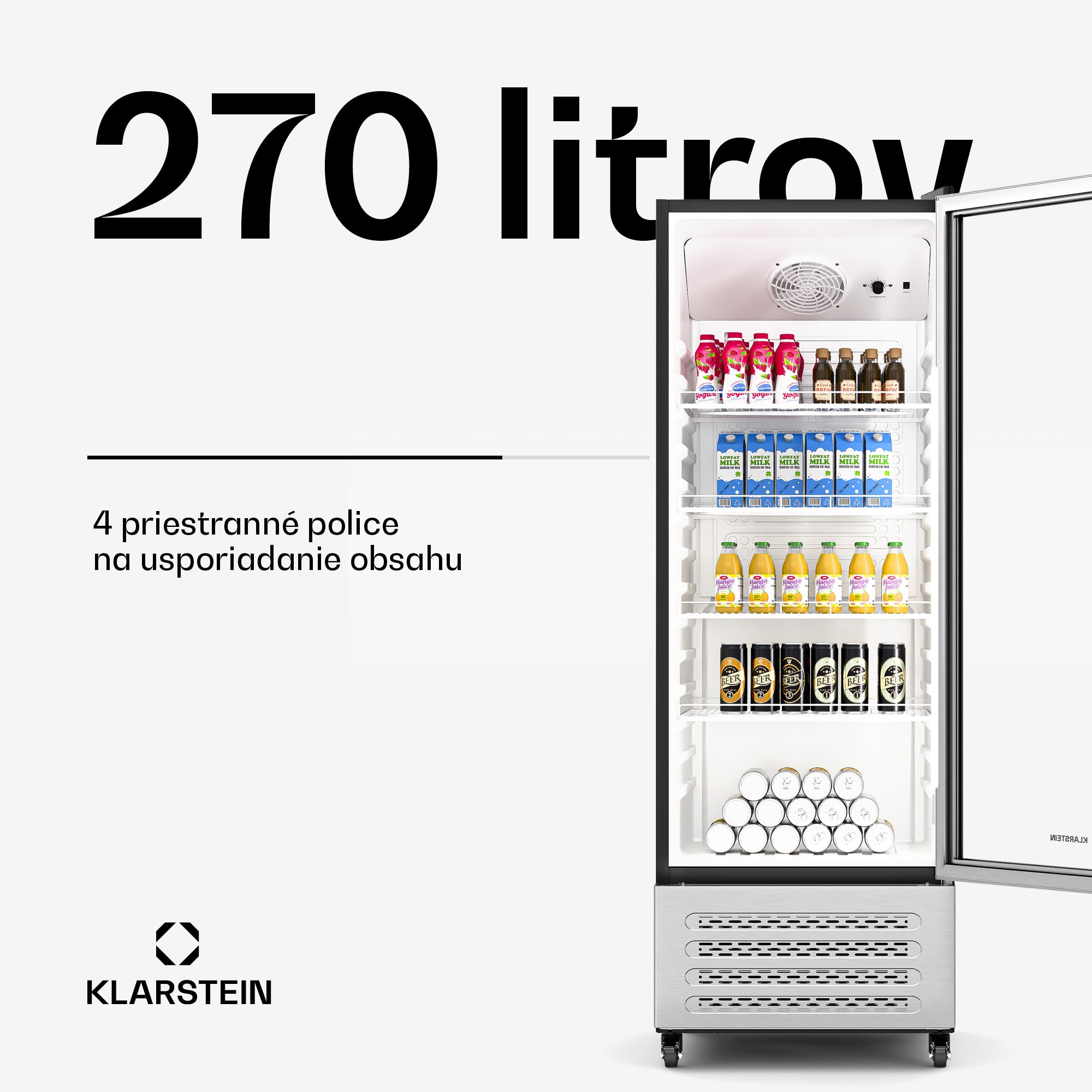 Klarstein GrandCooler chladnička na nápoje, 270 l, LED osvetlenie, s kolieskami, 4 police – Obrázok 3