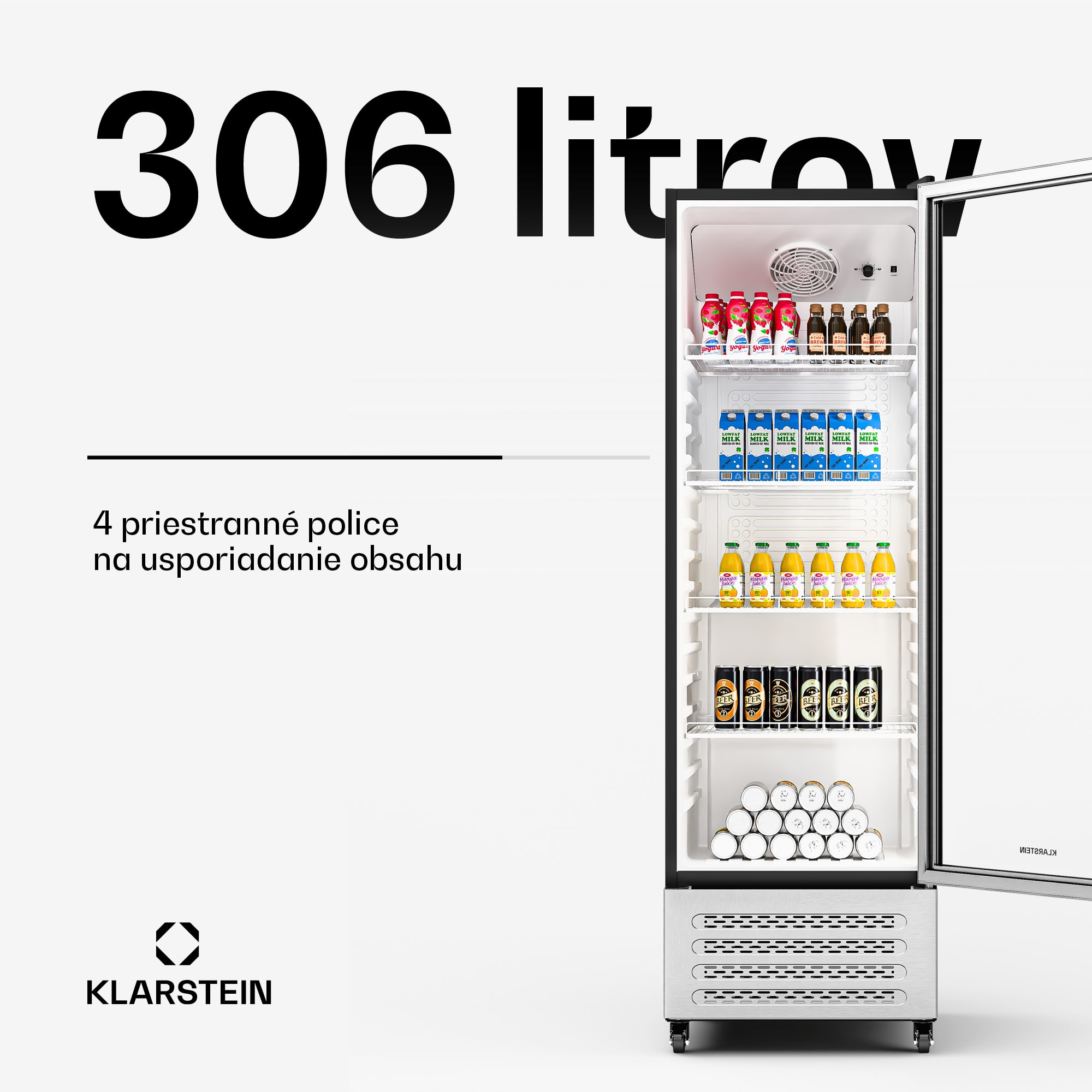 Klarstein GrandCooler chladnička na nápoje, 306 l, LED osvetlenie, s kolieskami, 4 police – Obrázok 3