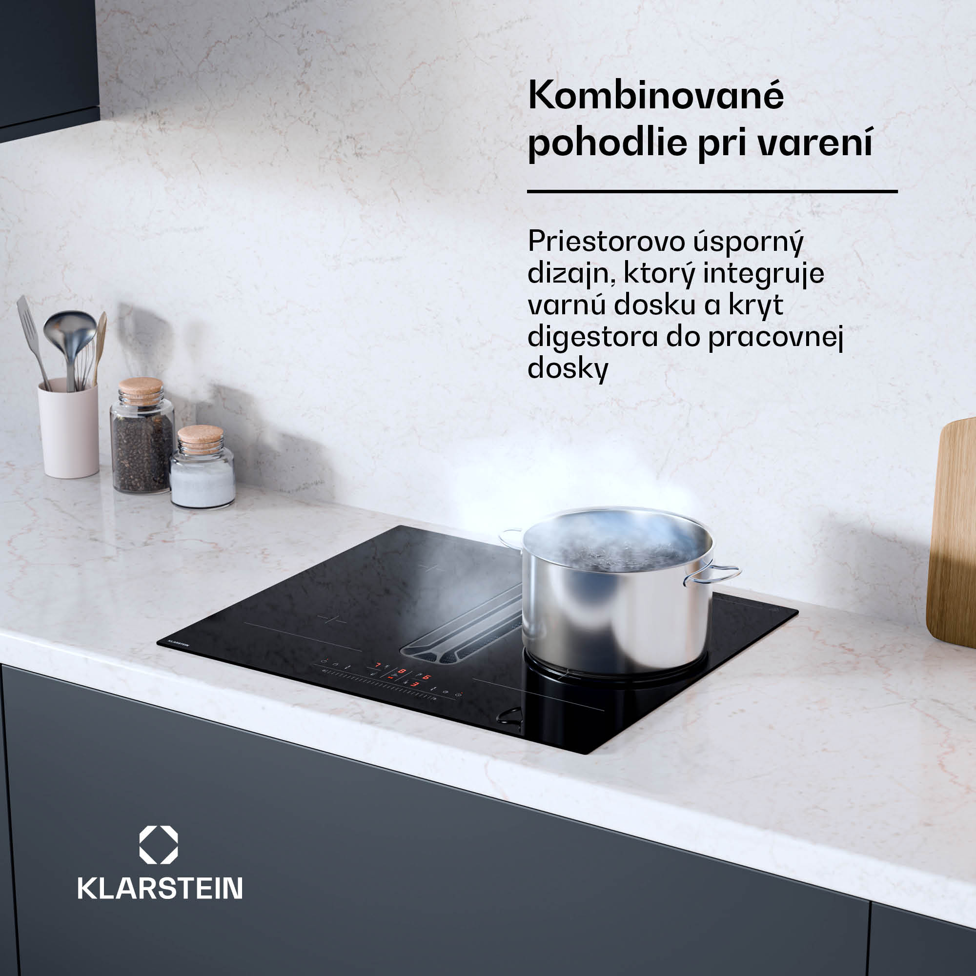 Klarstein AirJet Hybrid Down Air System, Indukčná varná doska s integrovaným digestorom, 477 m³/h, EEK A+ – Obrázok 2