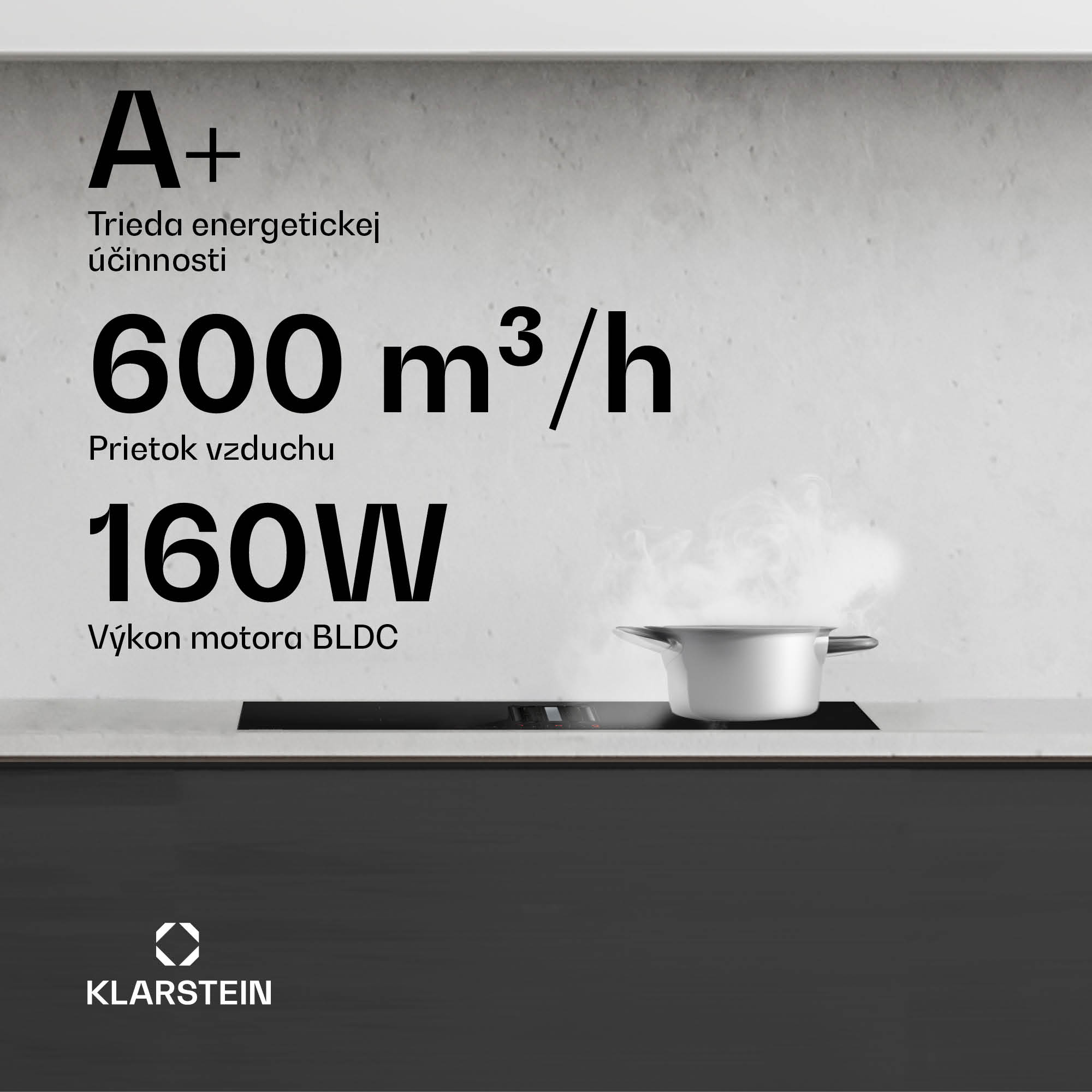 Klarstein AirJet Hybrid Down Air System, Indukčná varná doska s integrovaným digestorom, 477 m³/h, EEK A+ – Obrázok 3