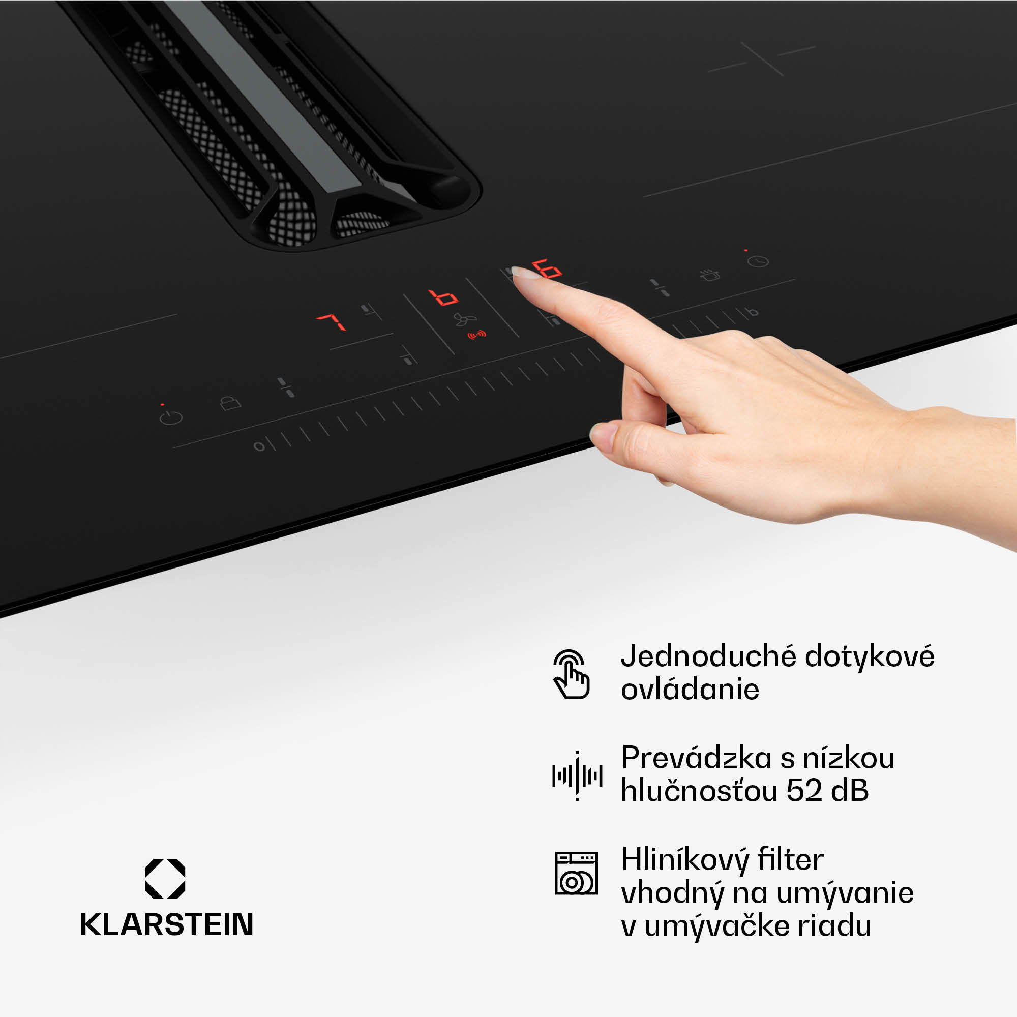 Klarstein AirJet Hybrid Down Air System, Indukčná varná doska s integrovaným digestorom, 477 m³/h, EEK A+ – Obrázok 5