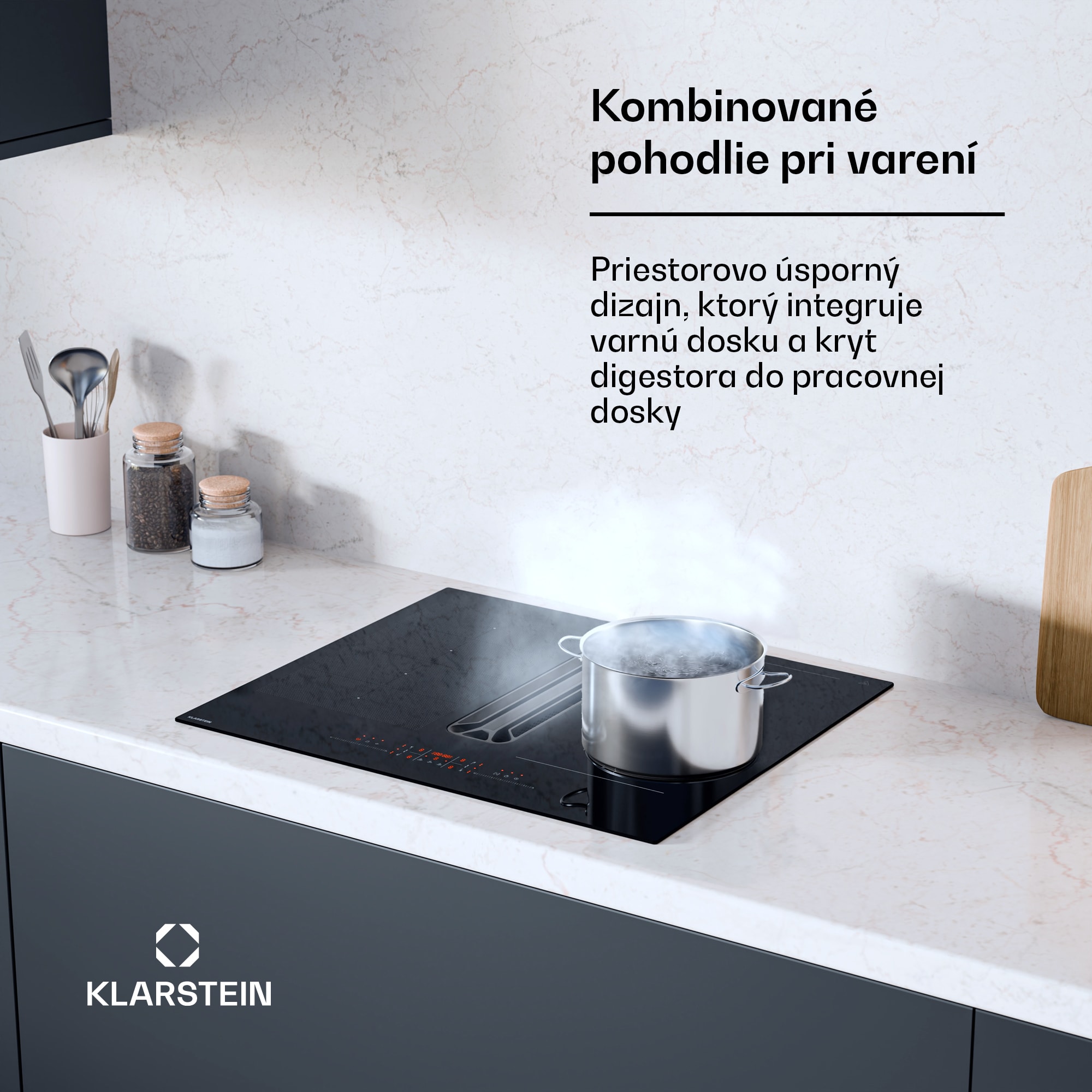 Klarstein AirJet Hybrid Down Air System, Indukčná varná doska s integrovaným digestorom, 477 m³/h, EEK A+ – Obrázok 2