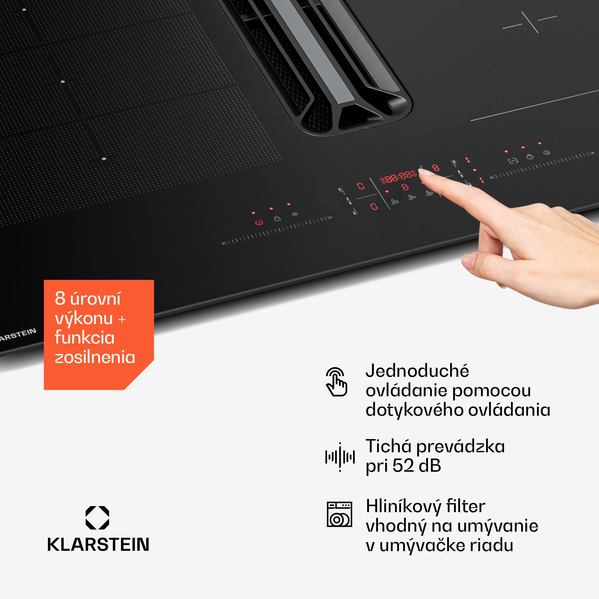 Klarstein AirJet Hybrid Down Air System, Indukčná varná doska s integrovaným digestorom, 477 m³/h, EEK A+ – Obrázok 5