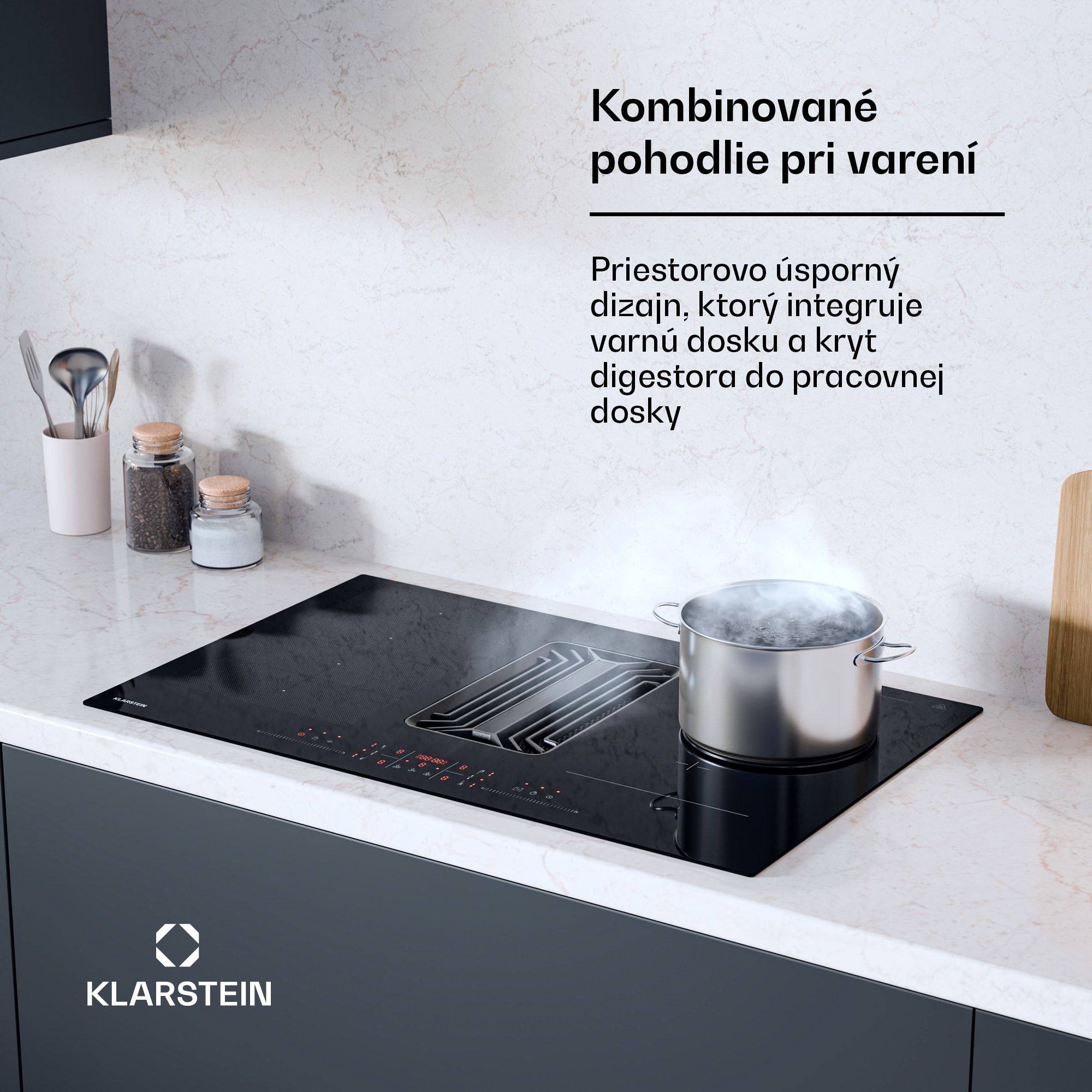 Klarstein AirJet Hybrid Down Air System, Indukčná varná doska s integrovaným digestorom, 600 m³/h, EEK A+ – Obrázok 2