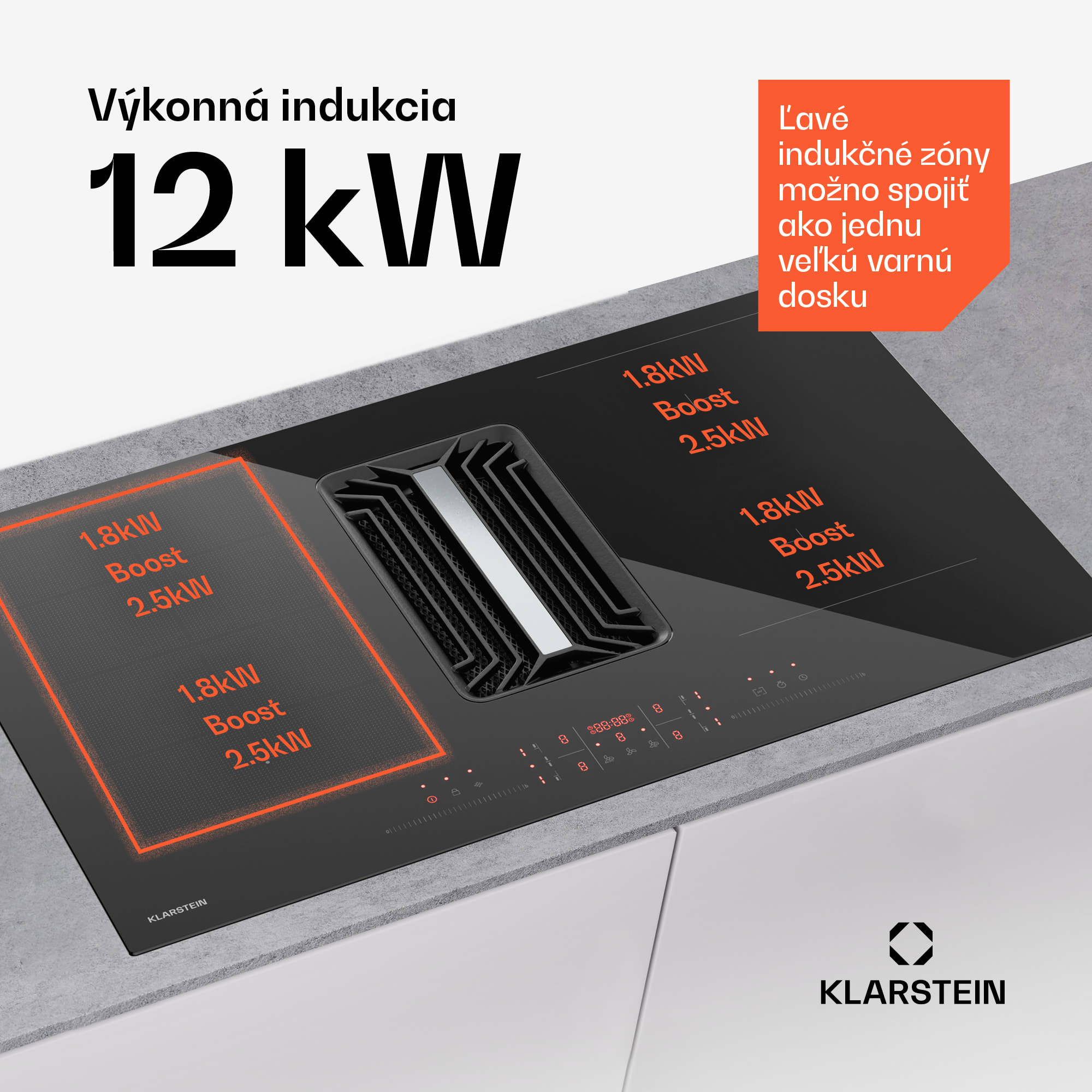 Klarstein AirJet Hybrid Down Air System, Indukčná varná doska s integrovaným digestorom, 600 m³/h, EEK A+ – Obrázok 4