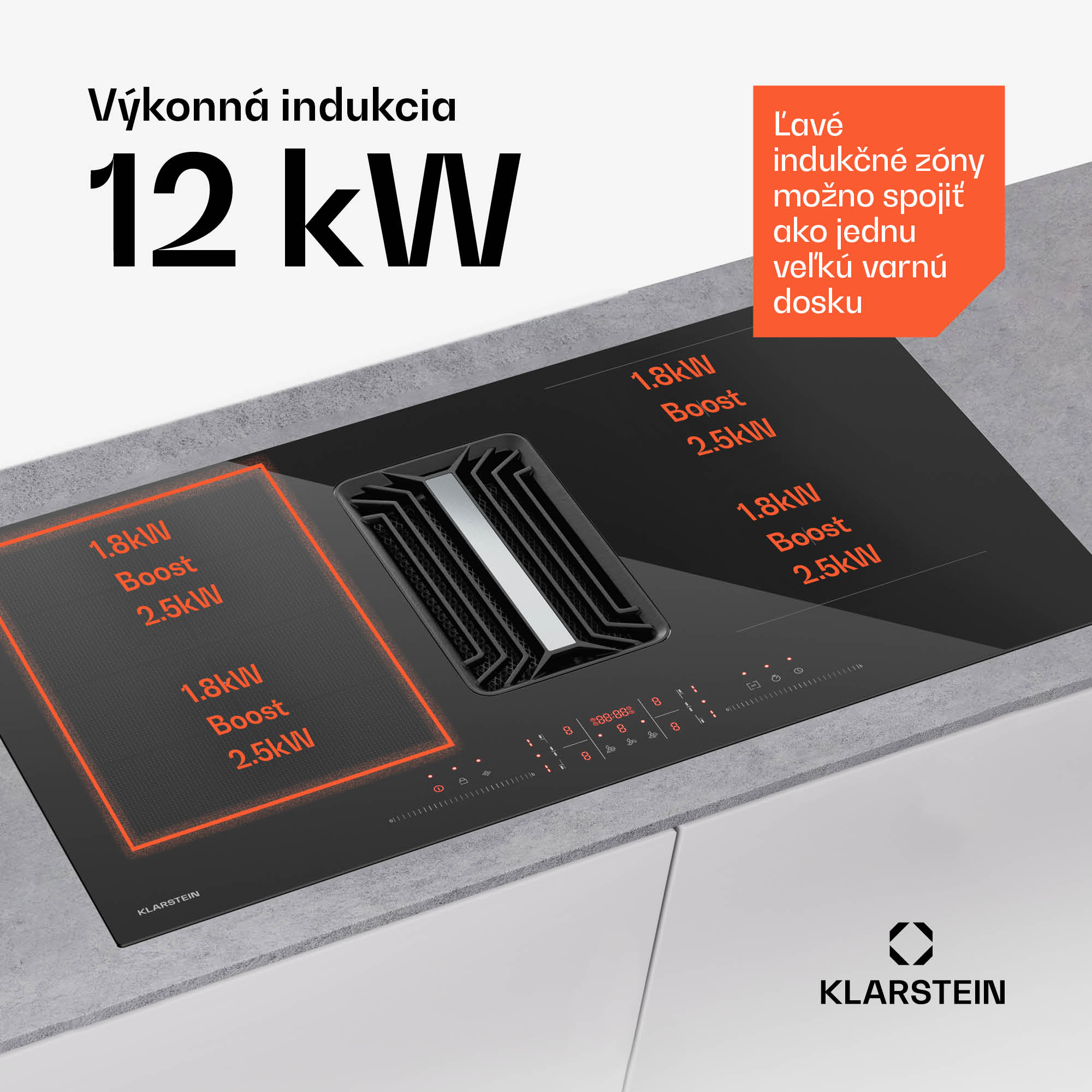 Klarstein AirJet Hybrid Down Air System, Indukčná varná doska s integrovaným digestorom, 600 m³/h, EEK A++ – Obrázok 4