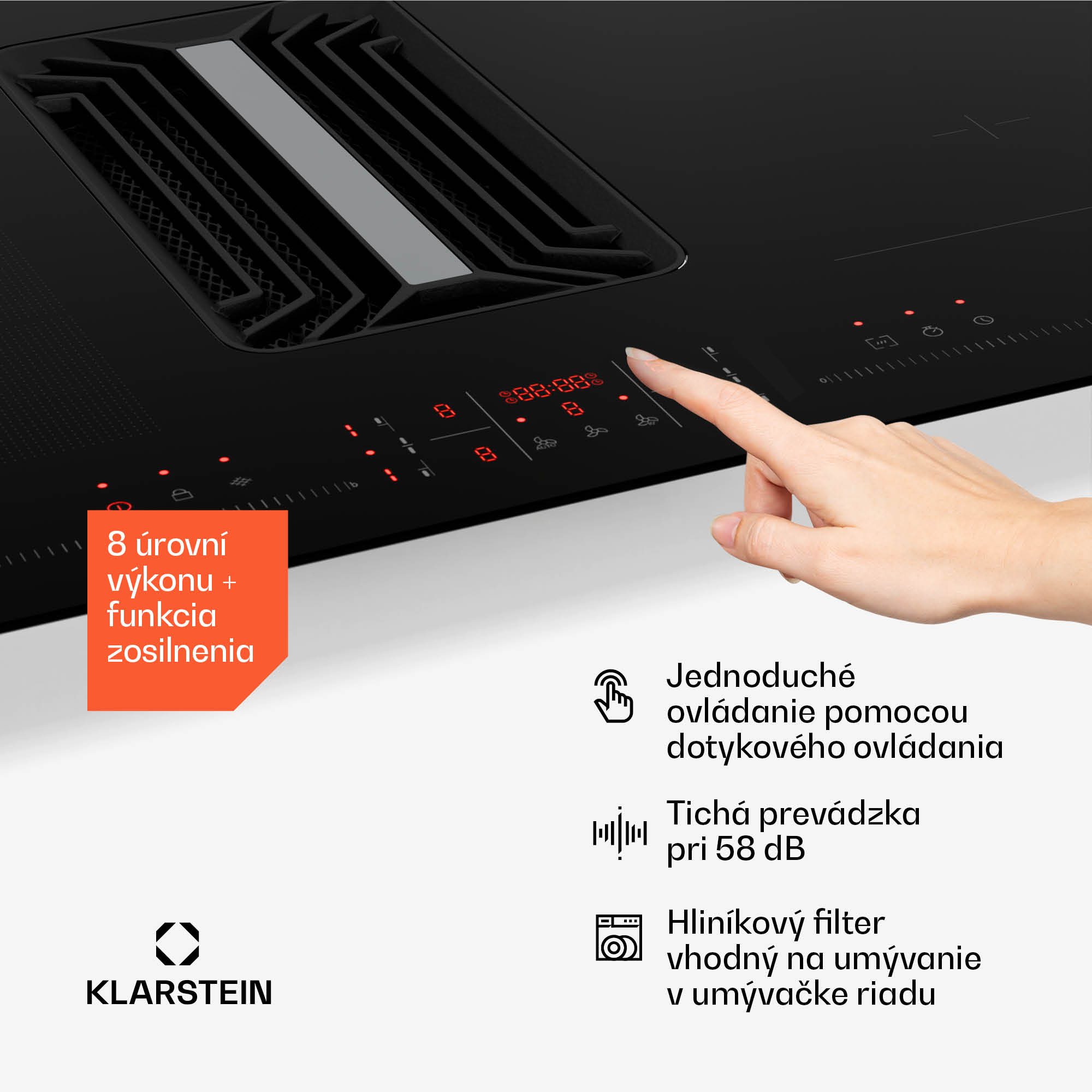 Klarstein AirJet Hybrid Down Air System, Indukčná varná doska s integrovaným digestorom, 600 m³/h, EEK A++ – Obrázok 5