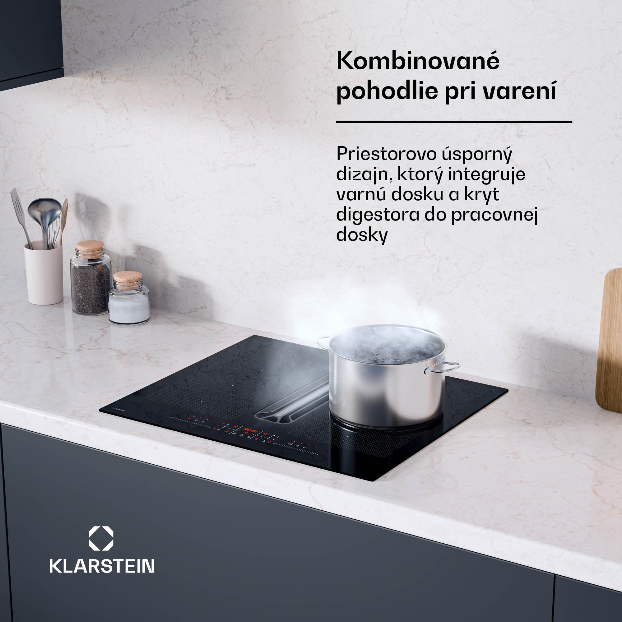 Klarstein AirJet FlexPro Down Air System, Indukčná doska + digestor, Flexi zóna, Booster – Obrázok 2