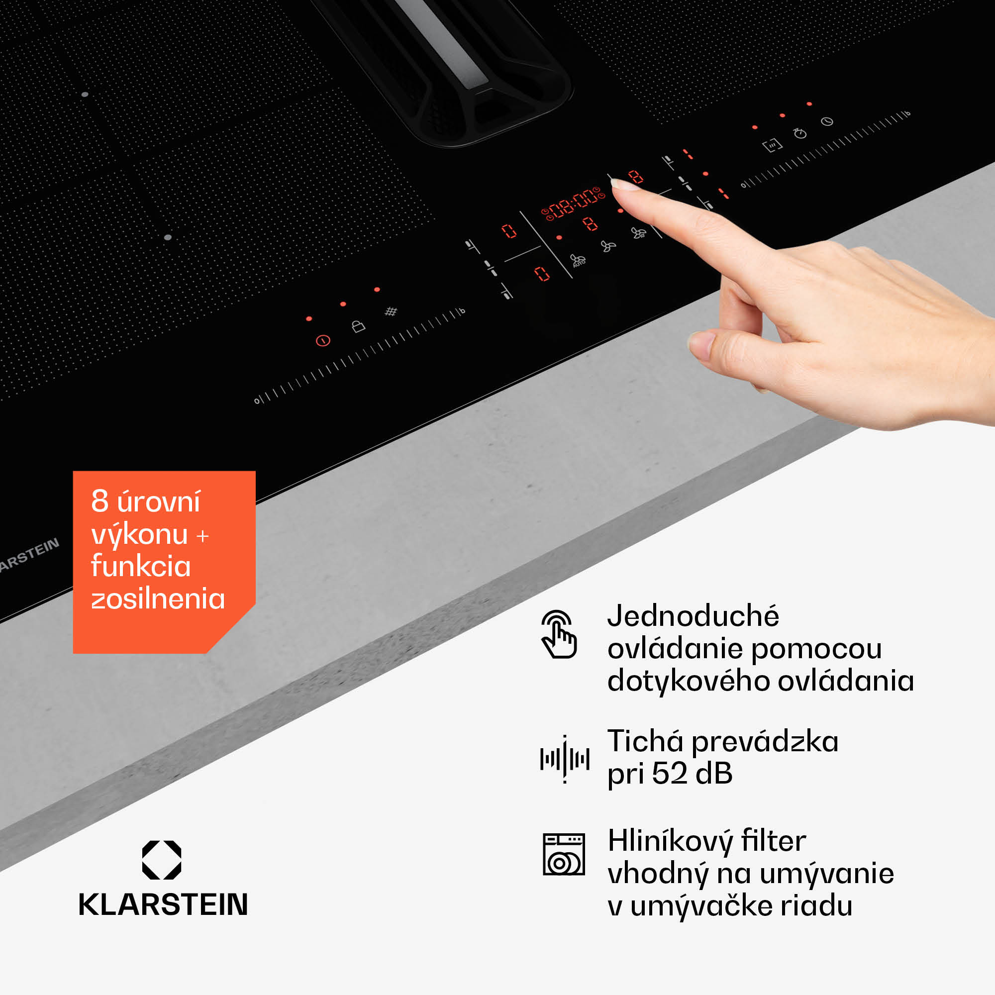 Klarstein AirJet FlexPro Down Air System, Indukčná doska + digestor, Flexi zóna, Booster – Obrázok 5