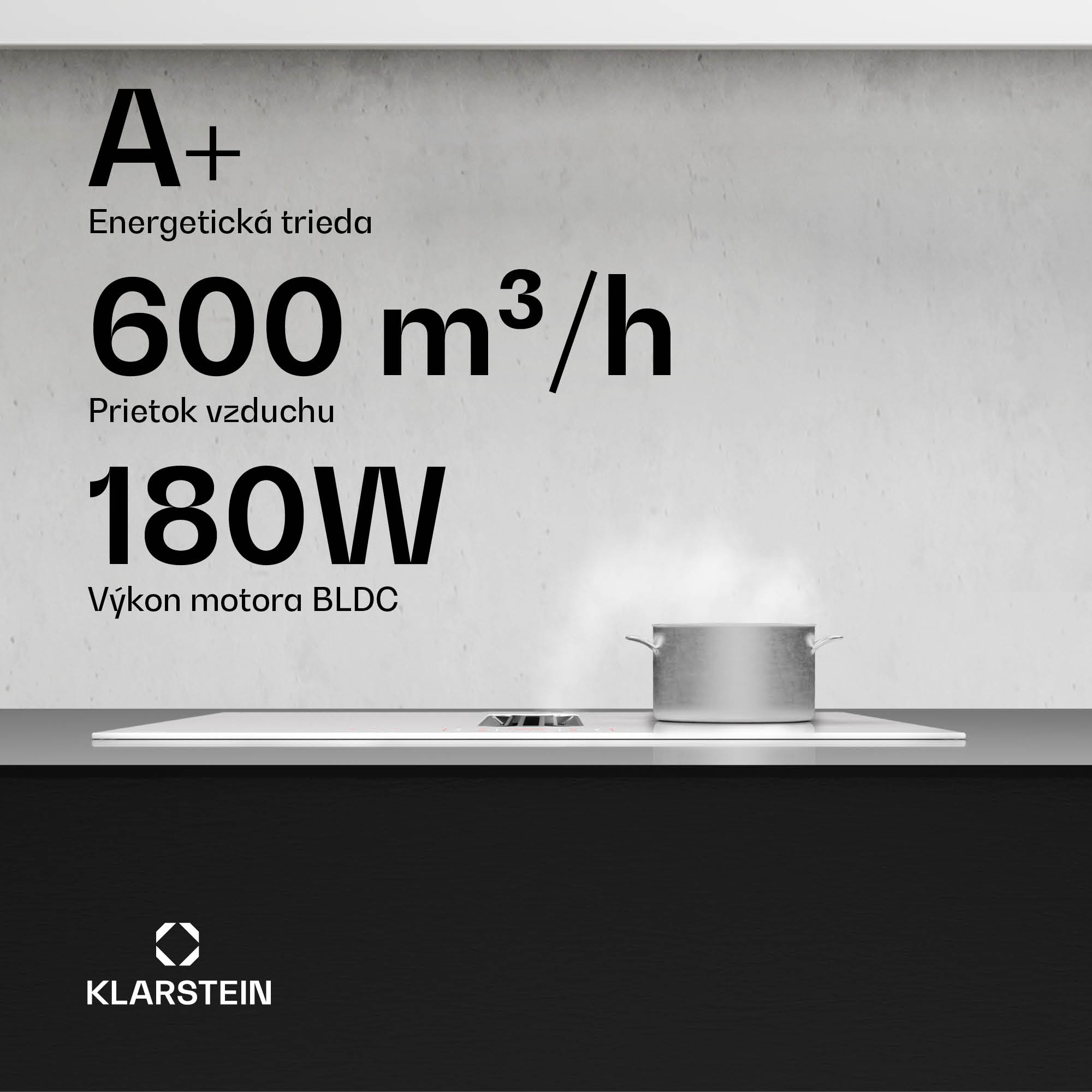 Klarstein AirJet FlexPro Down Air System, Indukčná doska + digestor, Flexi zóna, Booster – Obrázok 3