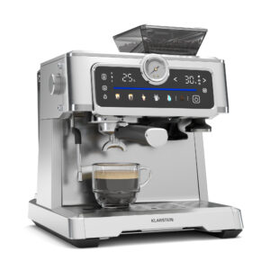Klarstein GrandPresso Touch kávovar, 20 barov, integrovaný mlynček, indikátor tlaku, mliečna pena