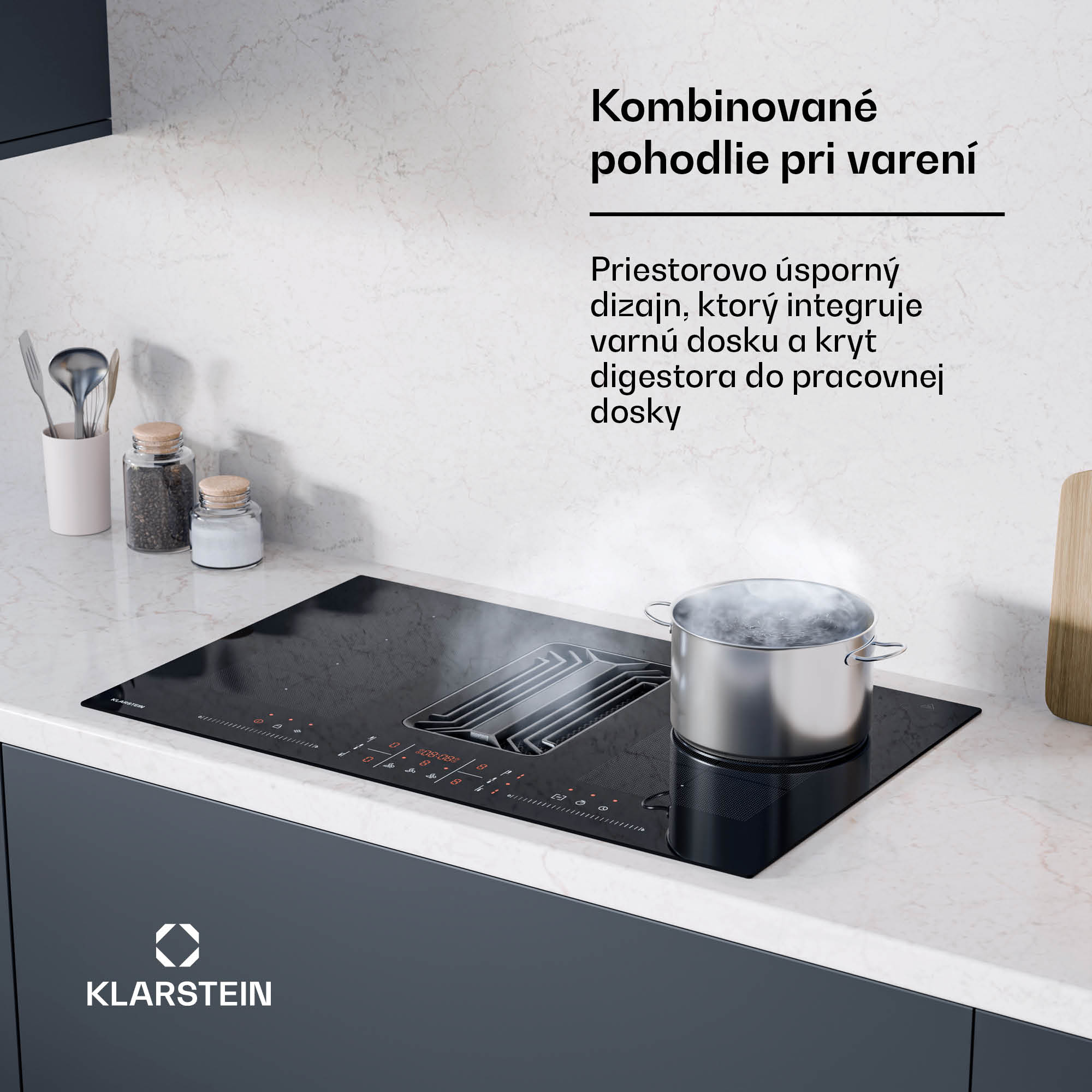 Klarstein AirJet FlexPro Down Air System, Indukčná doska + digestor, Flexi zóna, Booster – Obrázok 2