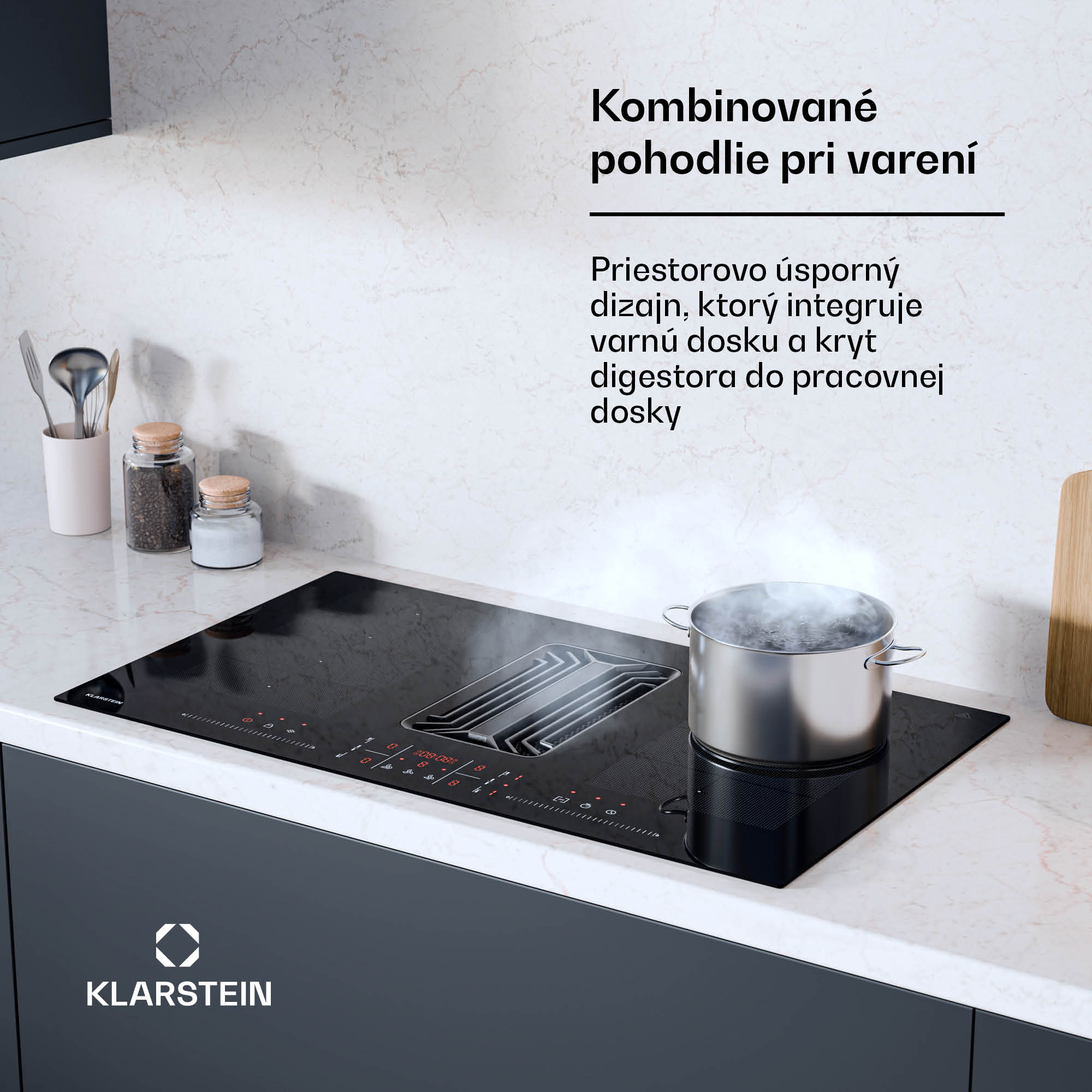 Klarstein AirJet FlexPro Down Air System, Indukčná doska + digestor, Flexi zóna, Booster – Obrázok 2