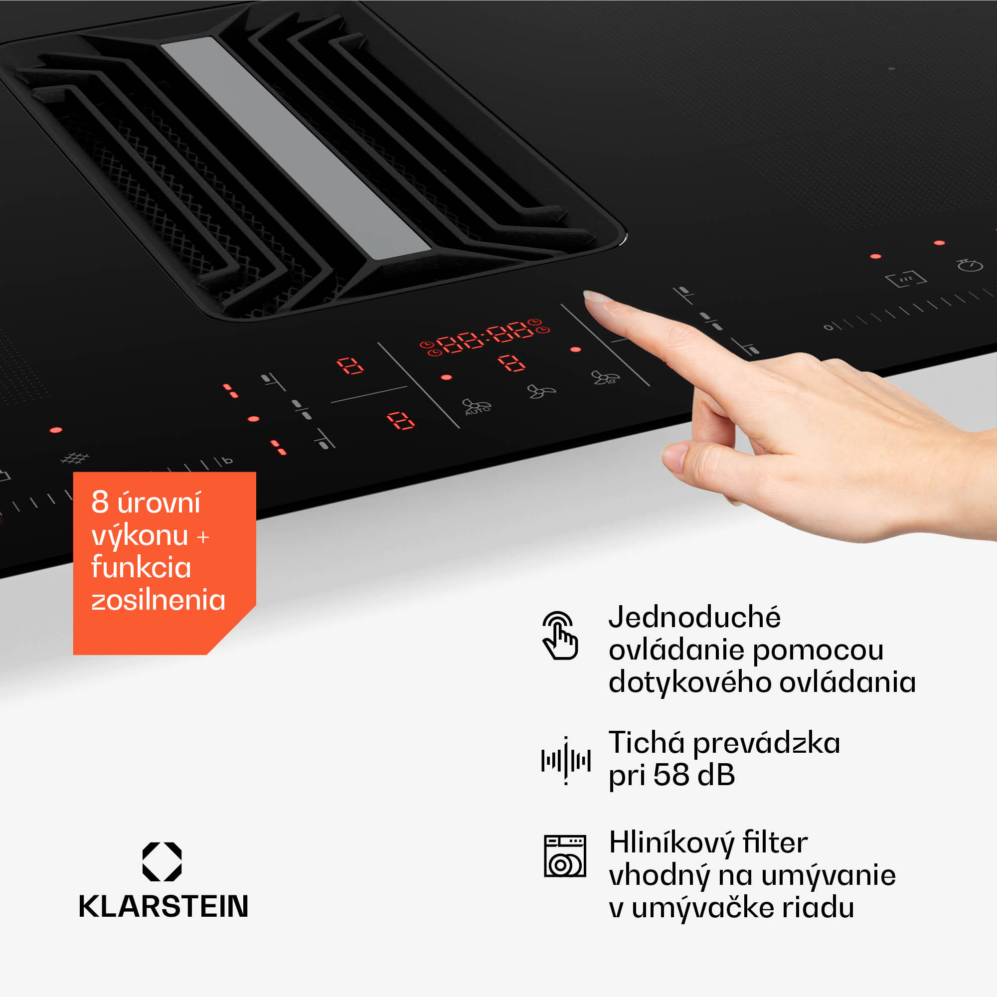 Klarstein AirJet FlexPro Down Air System, Indukčná doska + digestor, Flexi zóna, Booster – Obrázok 5