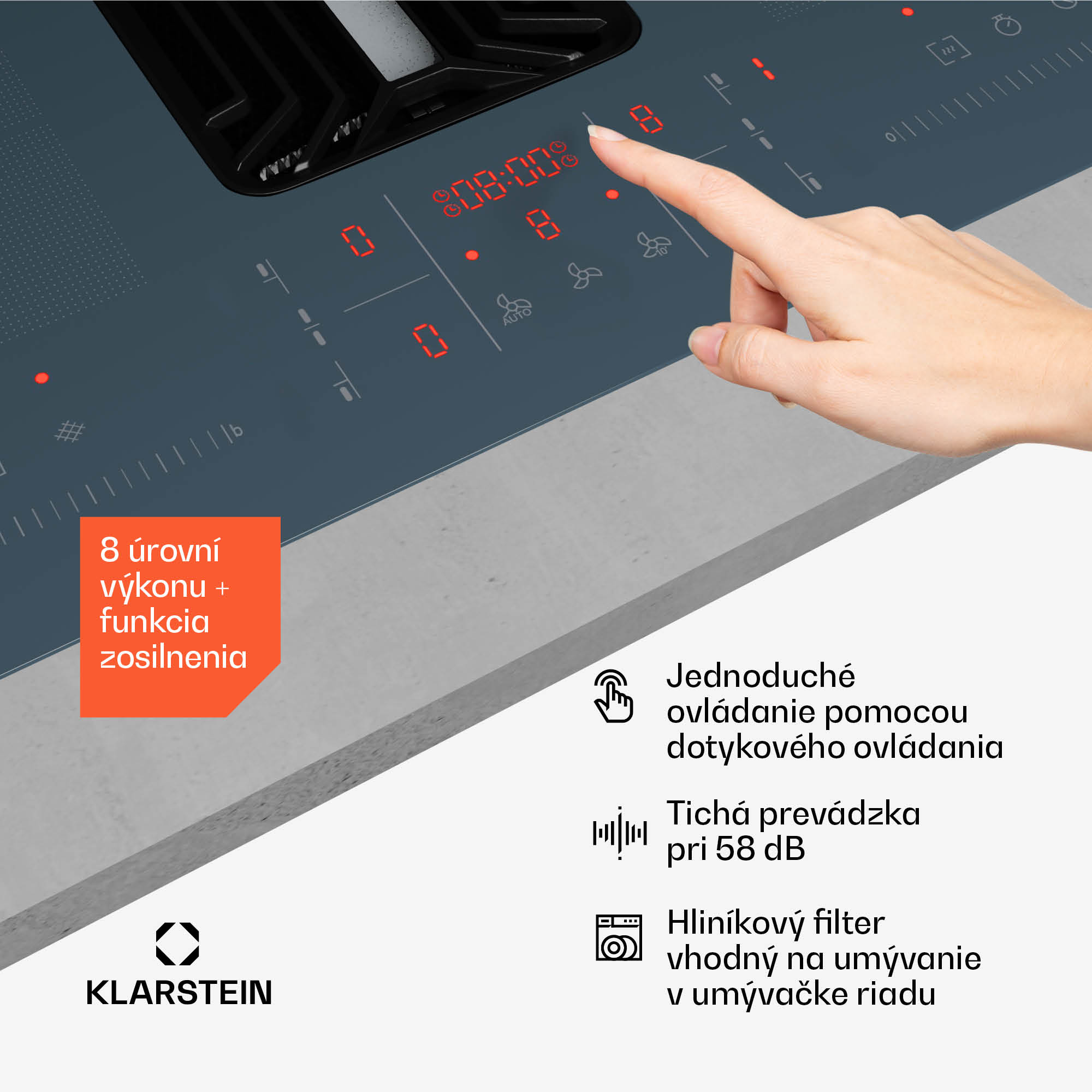 Klarstein AirJet FlexPro Down Air System, Indukčná doska + digestor, Flexi zóna, Booster – Obrázok 5
