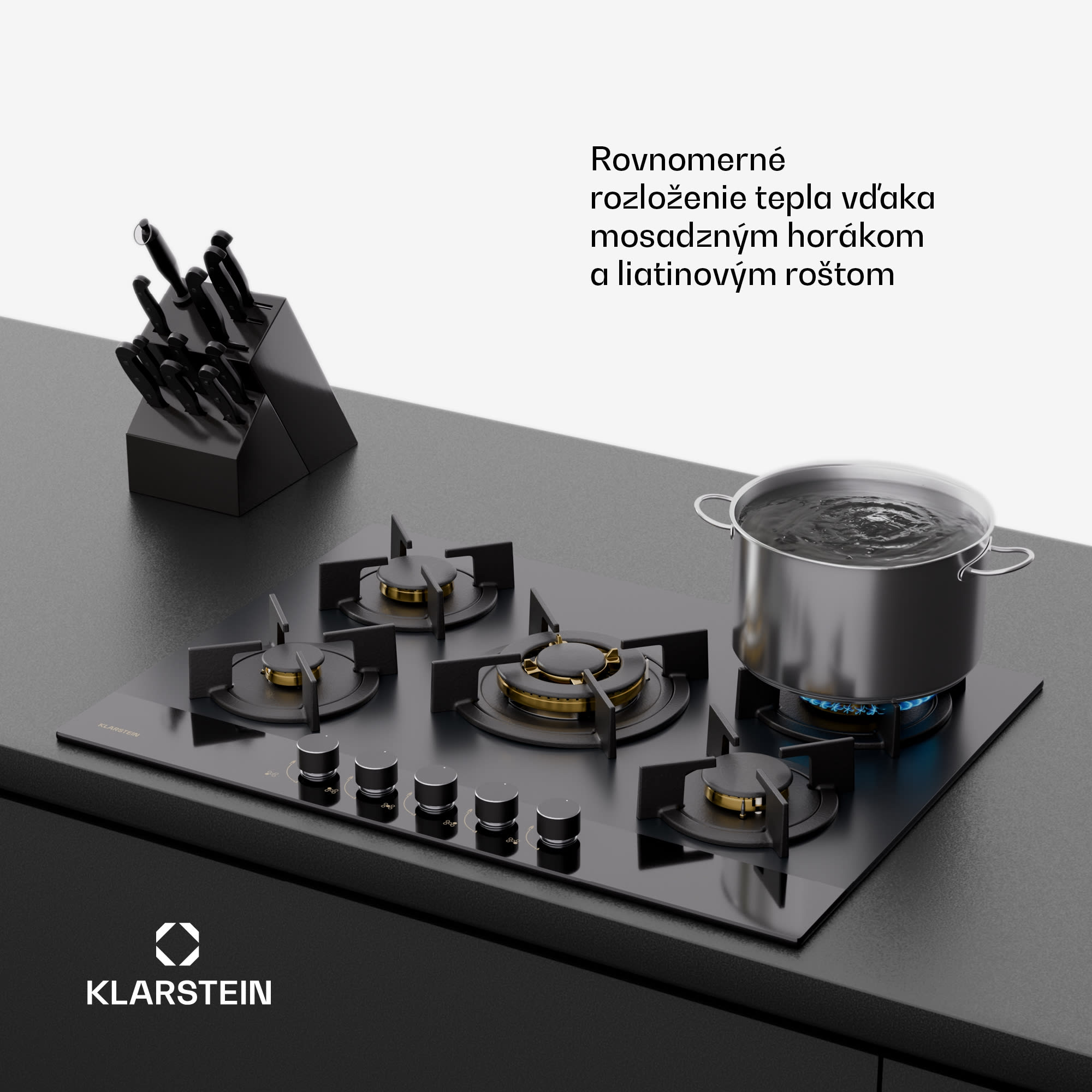 Klarstein Goldflame Nano plynová varná doska, 5 mosadzných horákov, Nano povlak, LPG/zemný plyn – Obrázok 4