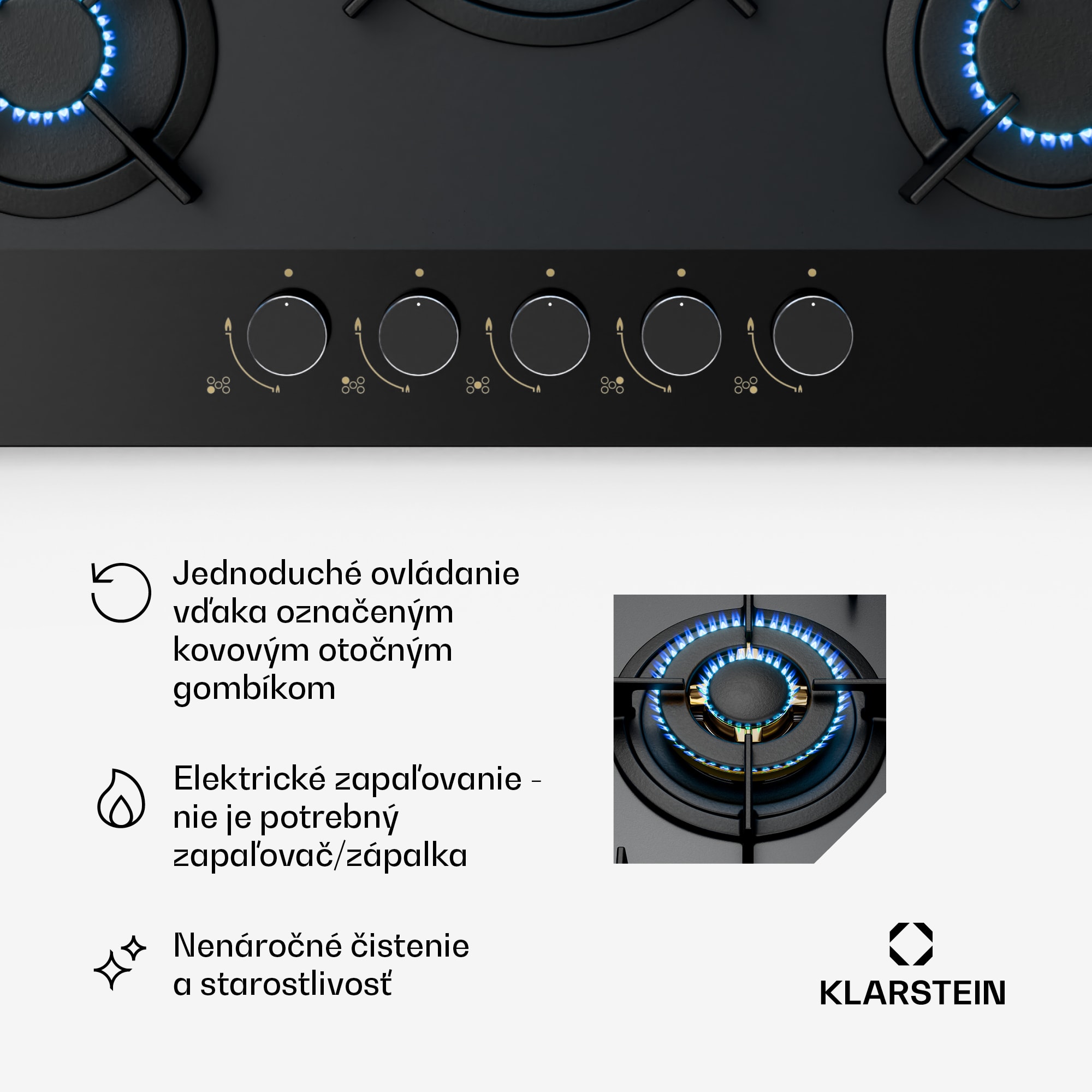 Klarstein Goldflame Nano plynová varná doska, 5 mosadzných horákov, Nano povlak, LPG/zemný plyn – Obrázok 5