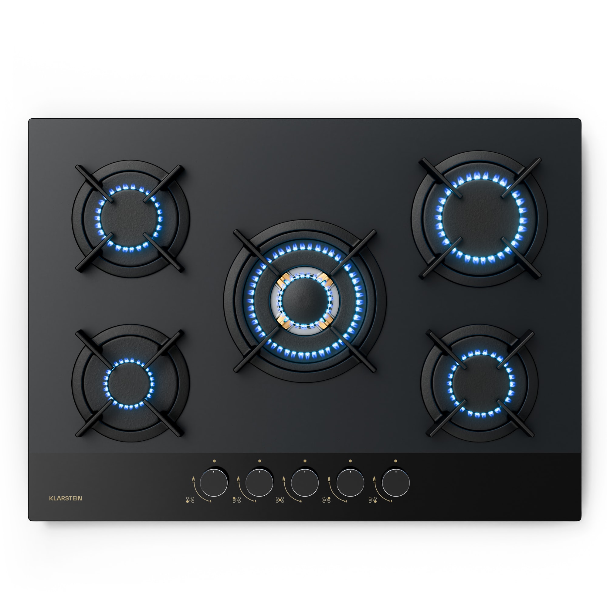 Klarstein Goldflame Nano plynová varná doska, 5 mosadzných horákov, Nano povlak, LPG/zemný plyn
