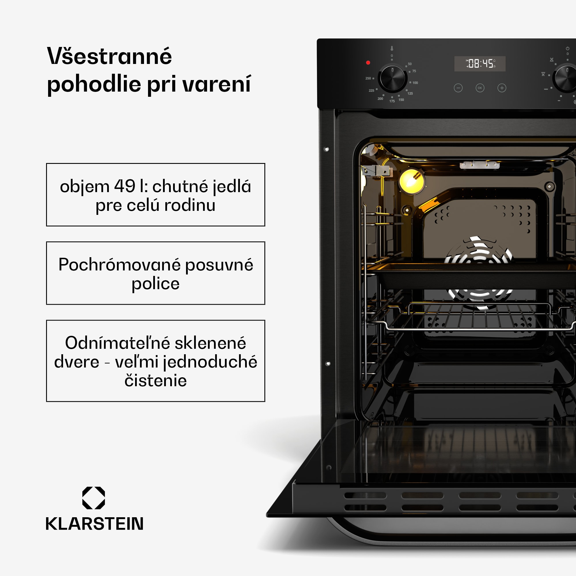 Klarstein SmartSlim rúra, Slim dizajn, 9 funkcií, objem 49 l, jednoduché čistenie, EEK A – Obrázok 3
