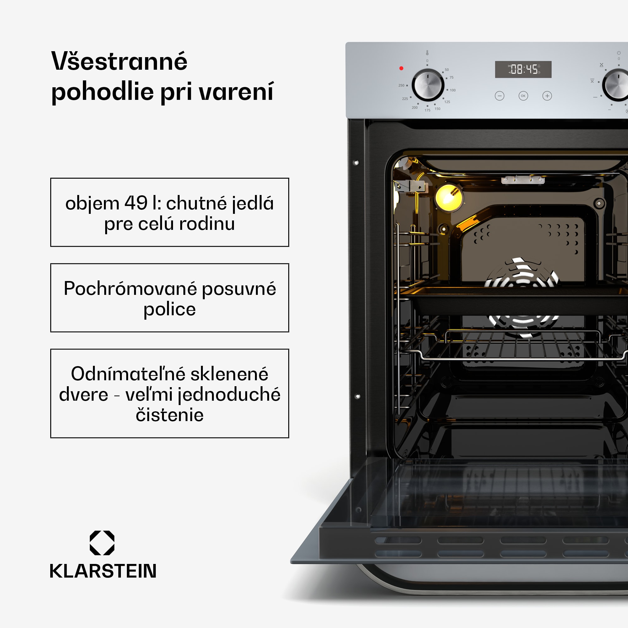 Klarstein SmartSlim rúra, Slim dizajn, 9 funkcií, objem 49 l, jednoduché čistenie, EEK A – Obrázok 3