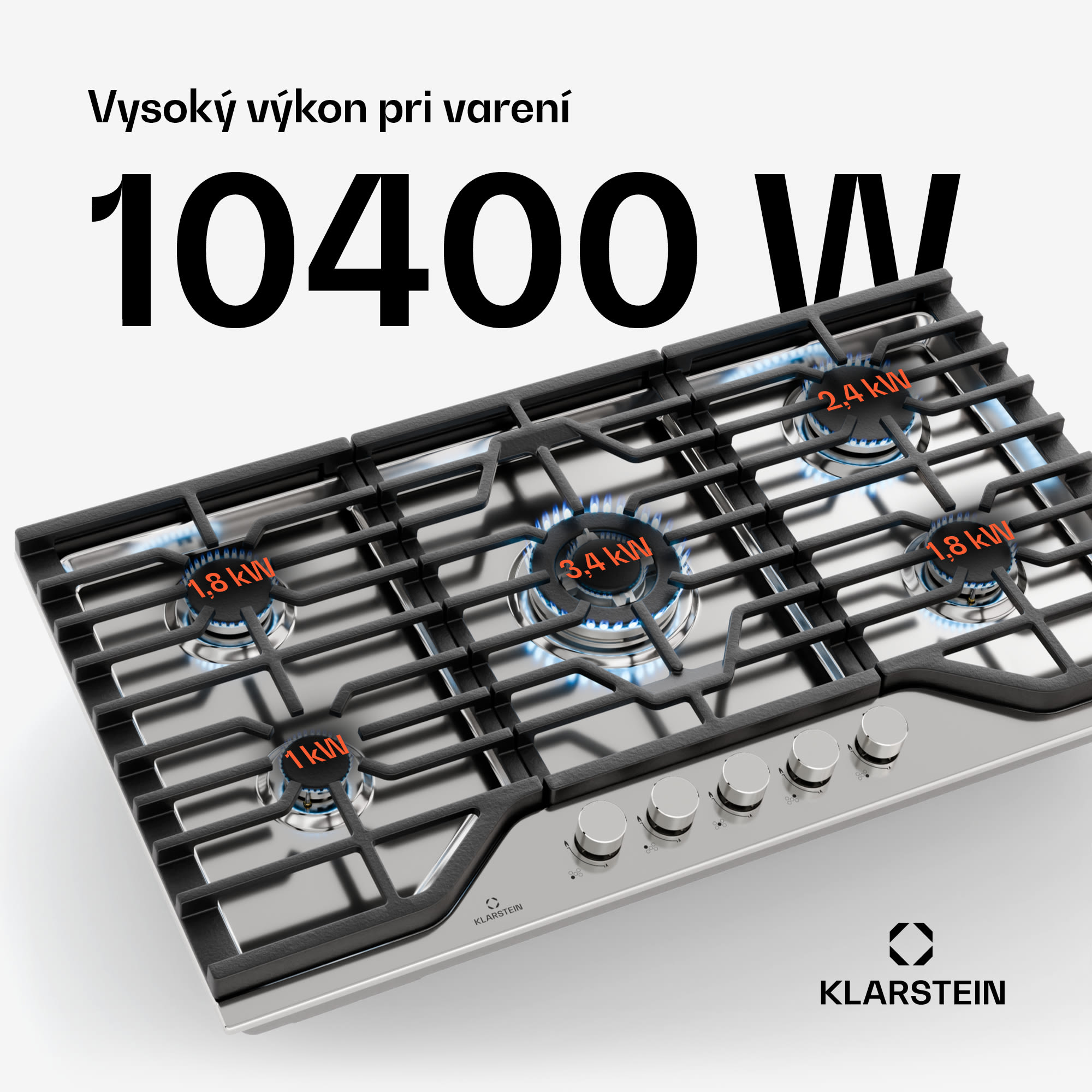 Klarstein Turbocast plynová varná doska, 304 nehrdzavejúca oceľ, 5 horákov, profesionálny liatinový držiak, horák wok – Obrázok 2