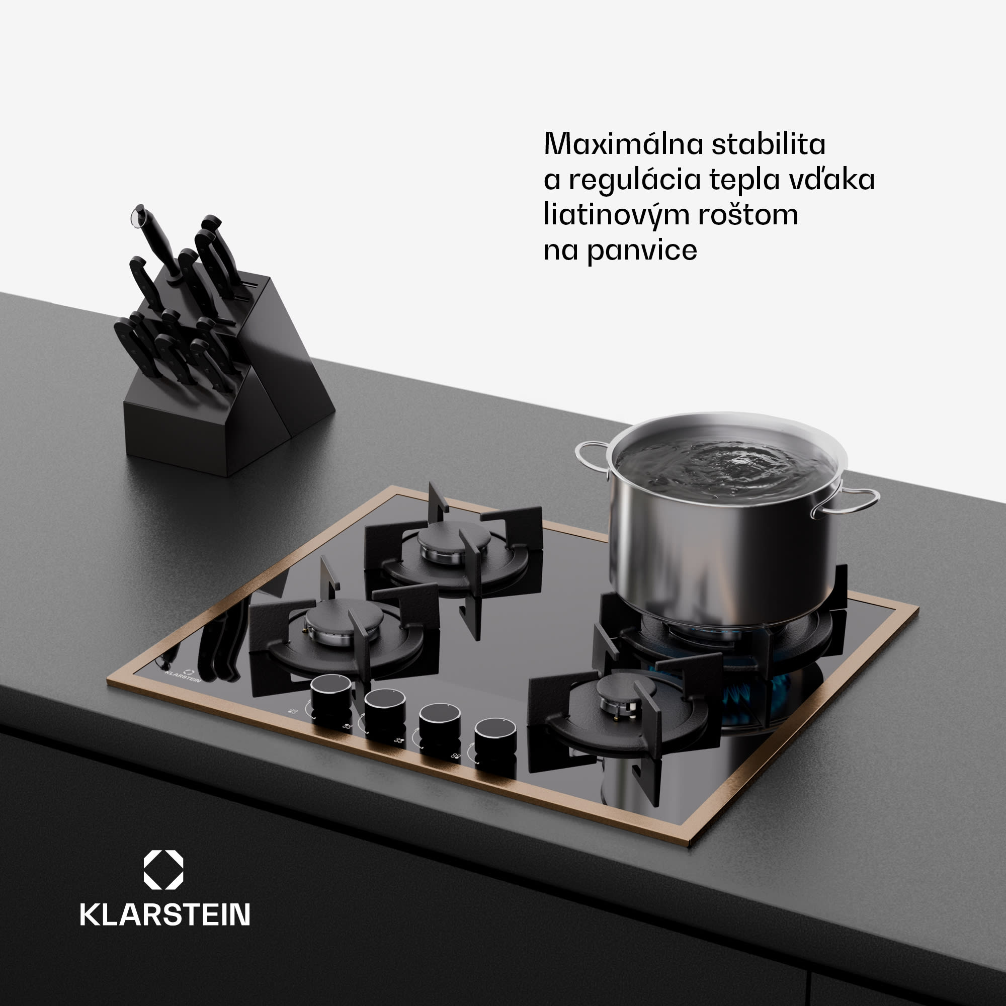 Klarstein Lumiflame plynová varná doska, 4 horáky, medený rám, elektrické zapaľovanie, výkon 8 kW – Obrázok 4