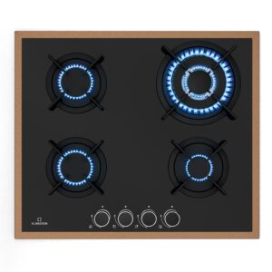 Klarstein Lumiflame plynová varná doska, 4 horáky, medený rám, elektrické zapaľovanie, výkon 8 kW