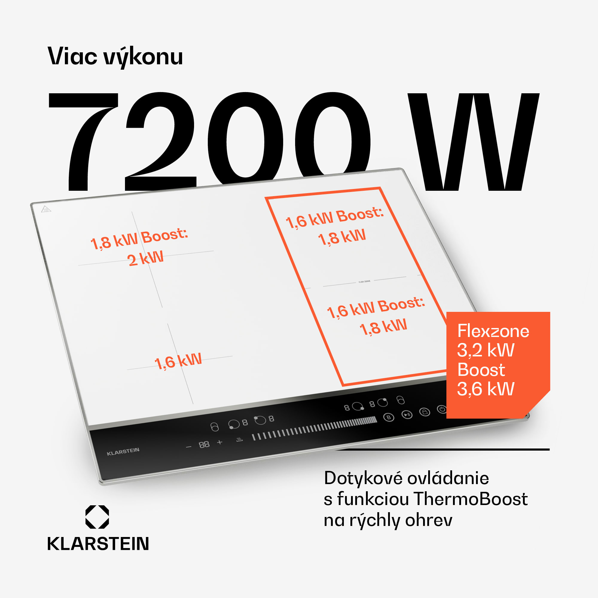 Klarstein DualTone Hybrid indukčná varná doska, Flex Zone, LED displej, Ovládanie posuvníkmi, 7200 W – Obrázok 3