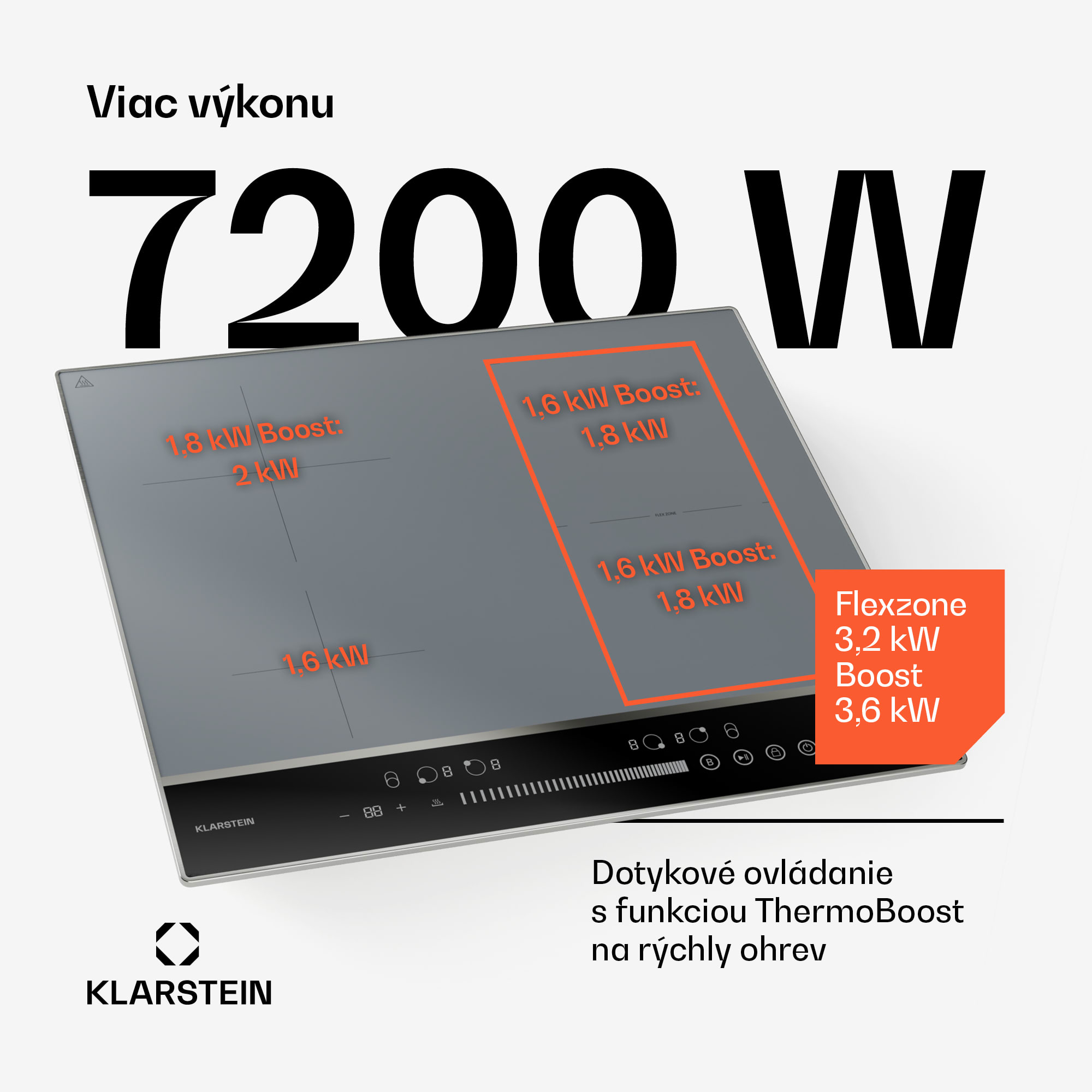 Klarstein DualTone Hybrid indukčná varná doska, Flex Zone, LED displej, Ovládanie posuvníkmi, 7200 W – Obrázok 3