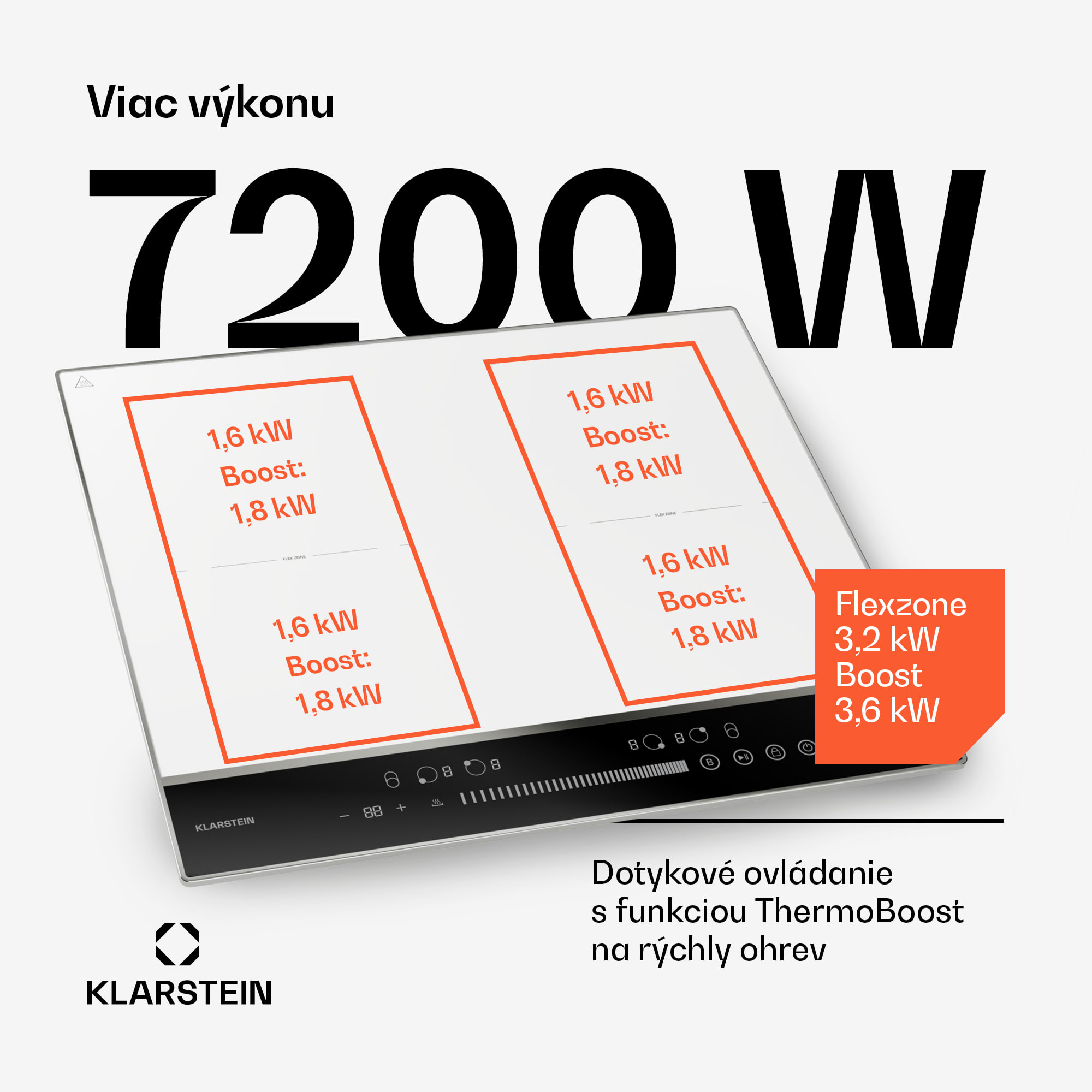 Klarstein DualTone Flex indukčná varná doska, Flex Zone, LED displej, Ovládanie posuvníkmi, 7200 W – Obrázok 3