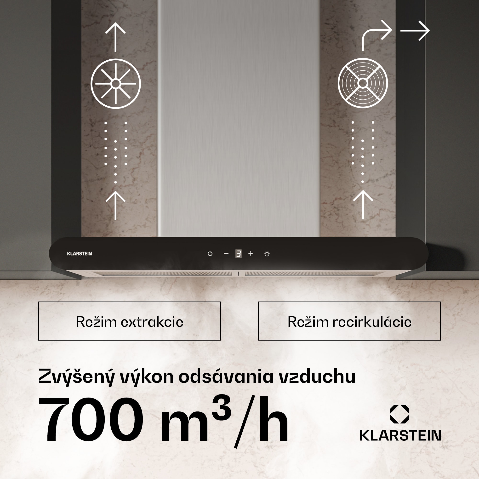 Klarstein CurveVent digestor, 700 m³/h, Dotykový, LED, 110 W, EEK A+ – Obrázok 3