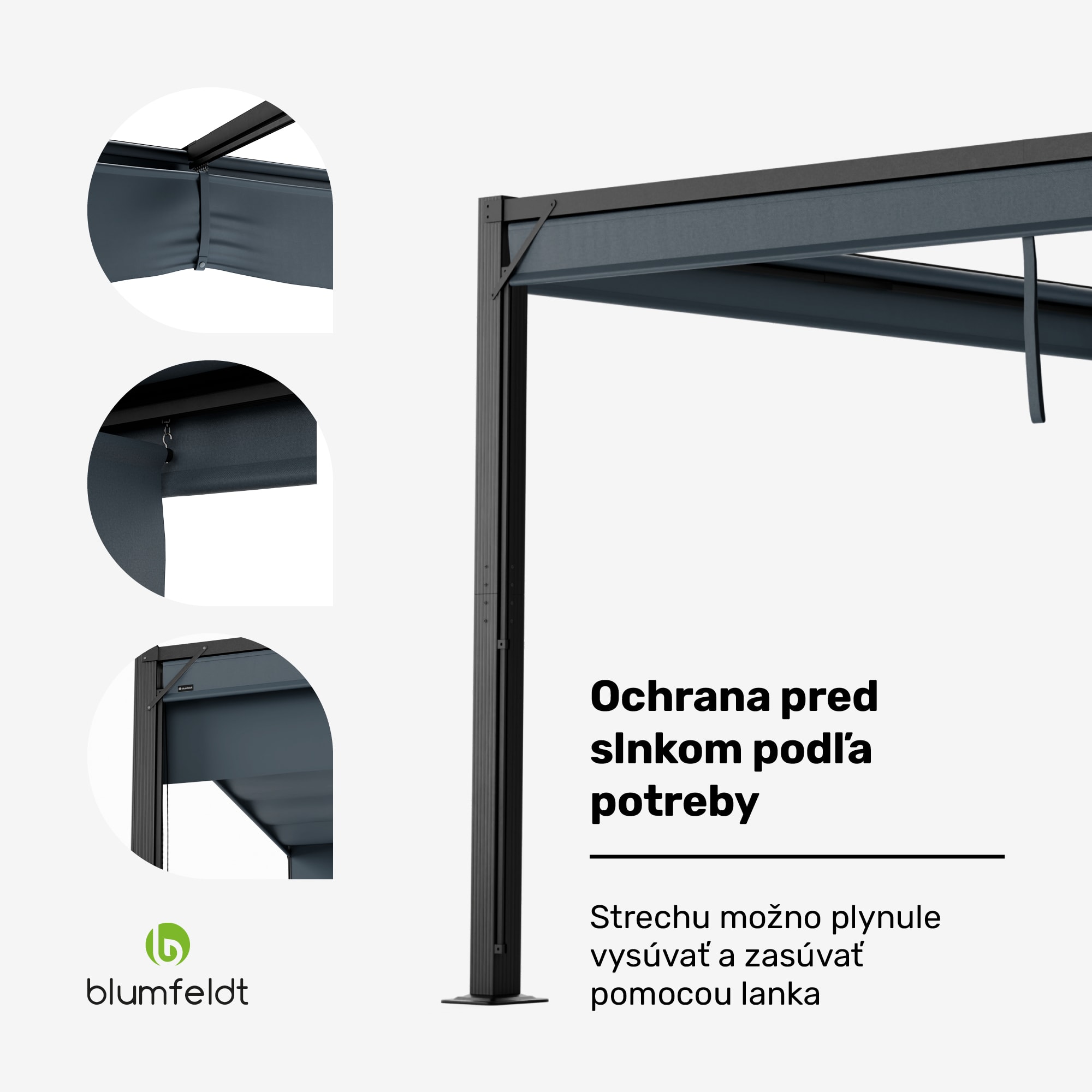 Blumfeldt Pantheon Cortina pergola 3x4 m, odolná voči poveternostným vplyvom, hliník, prášková farba, rolety – Obrázok 3