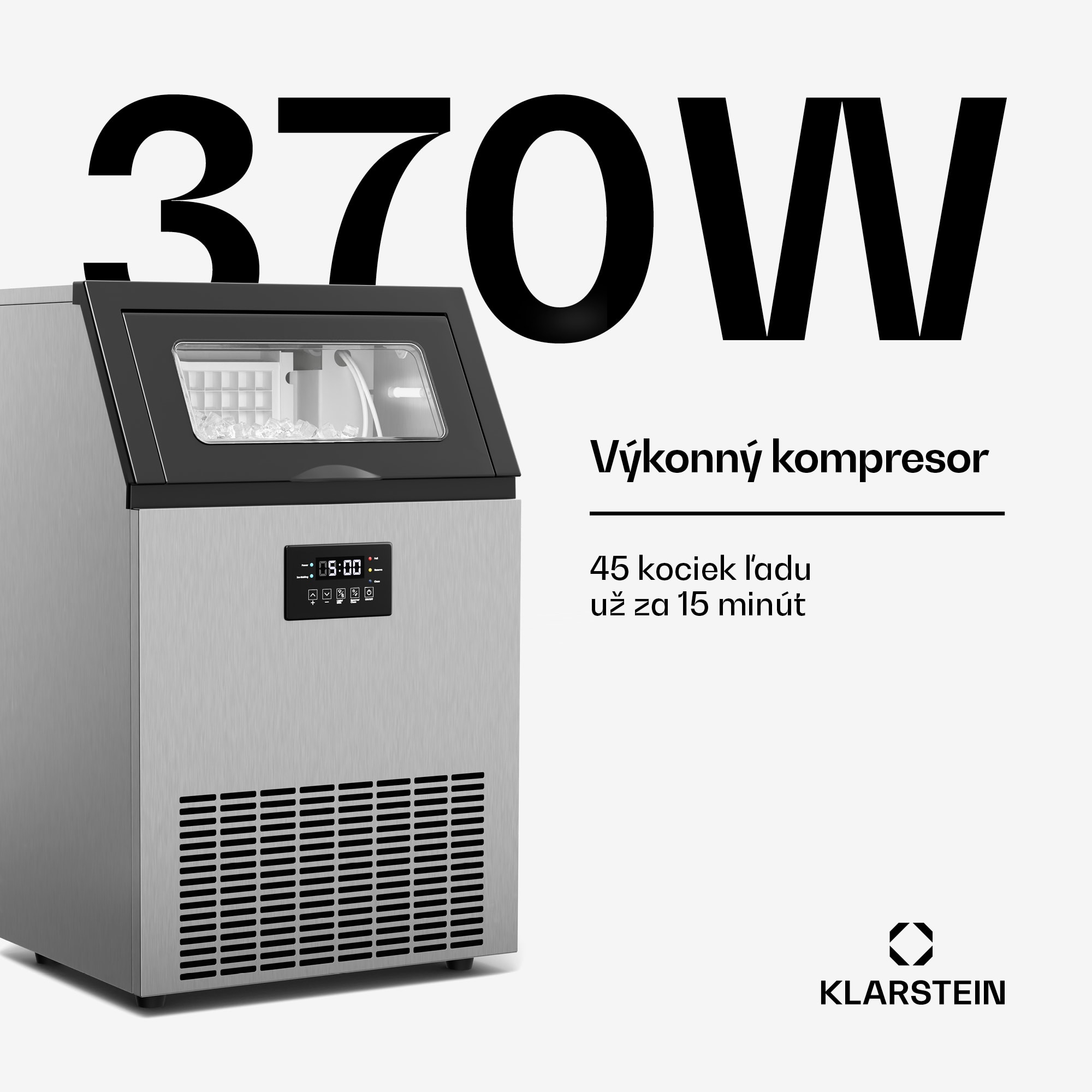 Klarstein Glacial priemyselný výrobník kociek ľadu 45 kg s LED displejom a okienkom – Obrázok 5