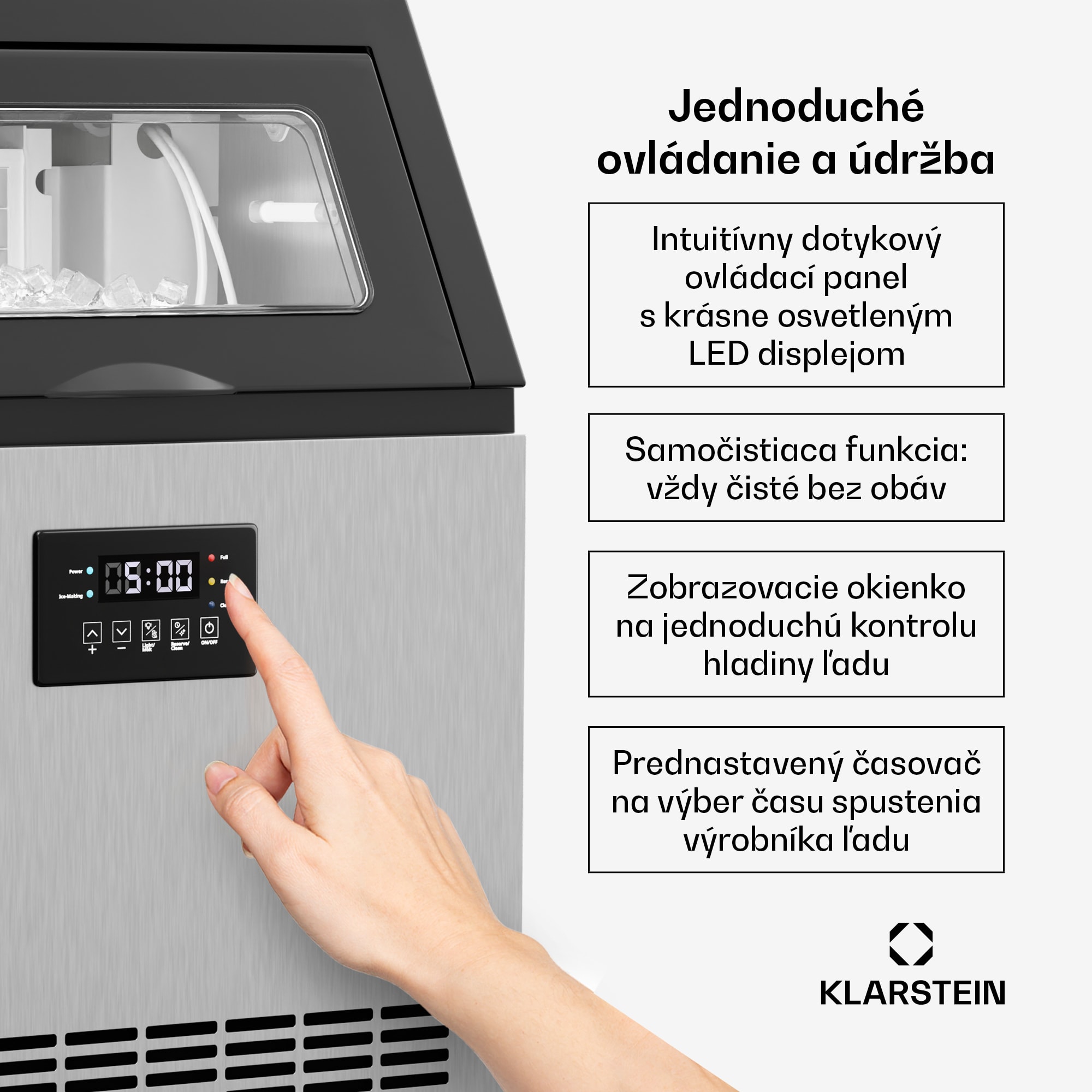 Klarstein Glacial priemyselný výrobník kociek ľadu 55 kg s LED displejom a okienkom – Obrázok 3