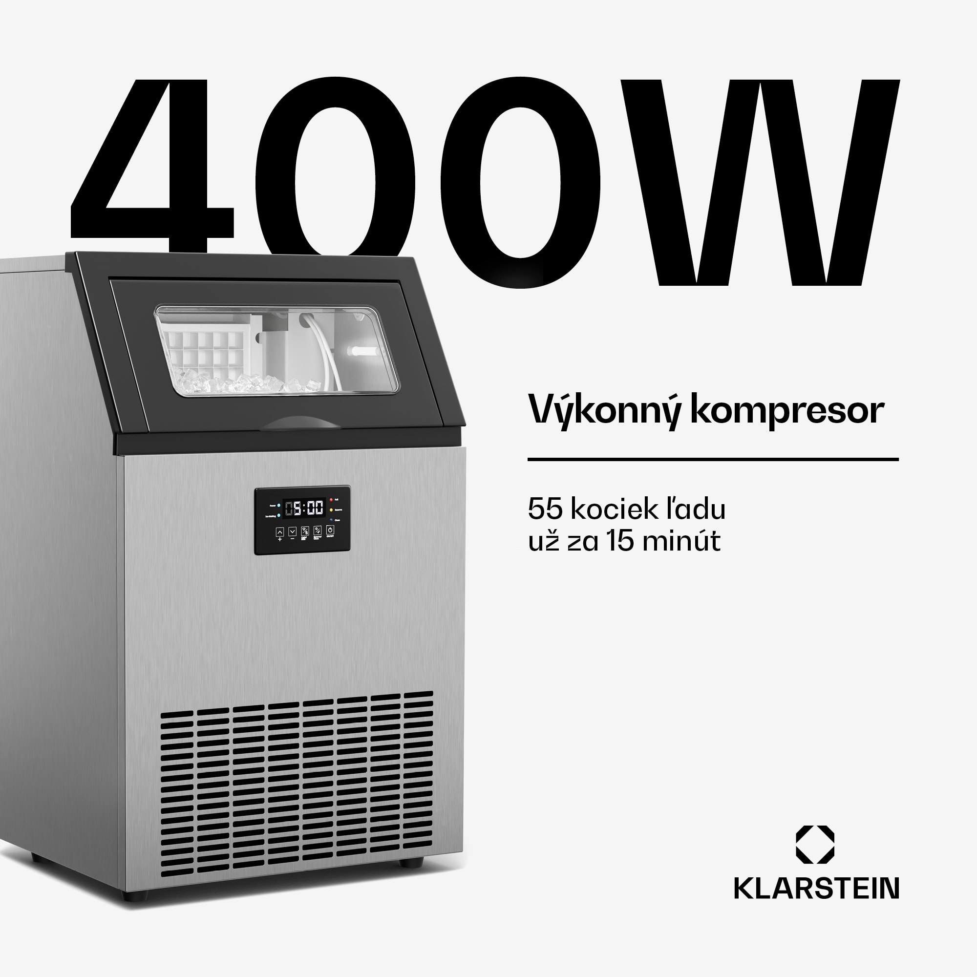 Klarstein Glacial priemyselný výrobník kociek ľadu 55 kg s LED displejom a okienkom – Obrázok 5