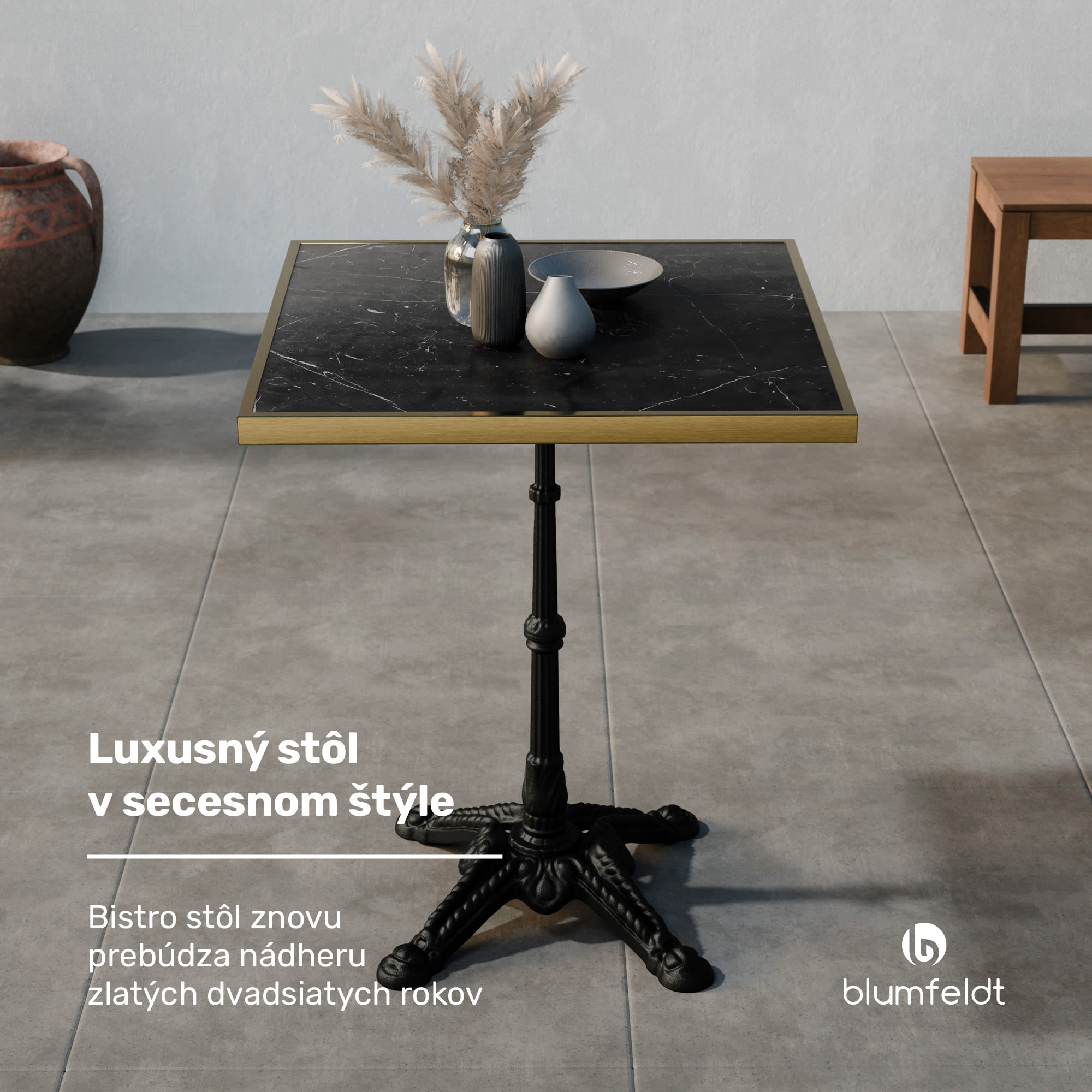 Blumfeldt Patras Lux, bistro stôl, mramorová stolová doska, 60 x 60 cm, podstavec z liatiny – Obrázok 2