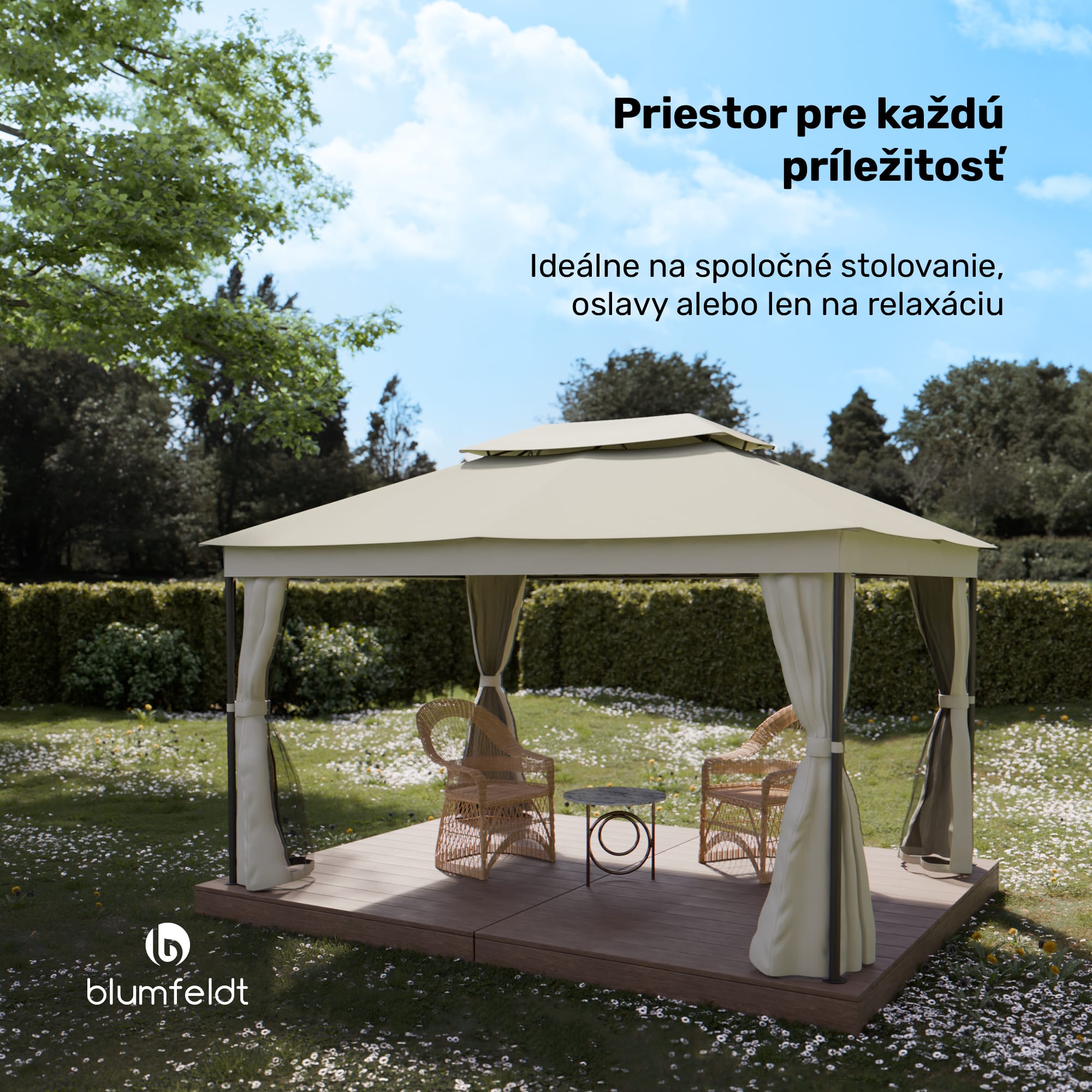 Blumfeldt Altánok Mondo Dual 3x4 s dvojitou strechou a sieťou proti hmyzu – Obrázok 2