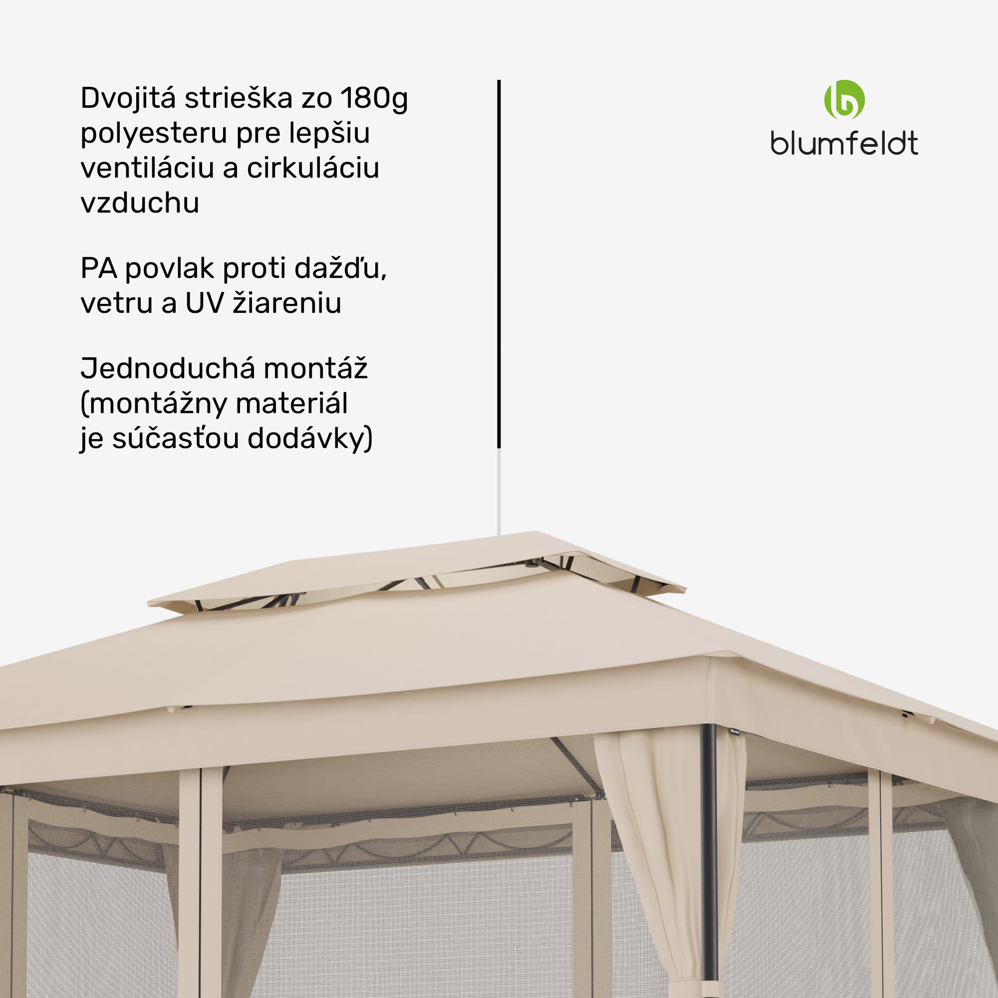 Blumfeldt Altánok Mondo Dual 3x4 s dvojitou strechou a sieťou proti hmyzu – Obrázok 4