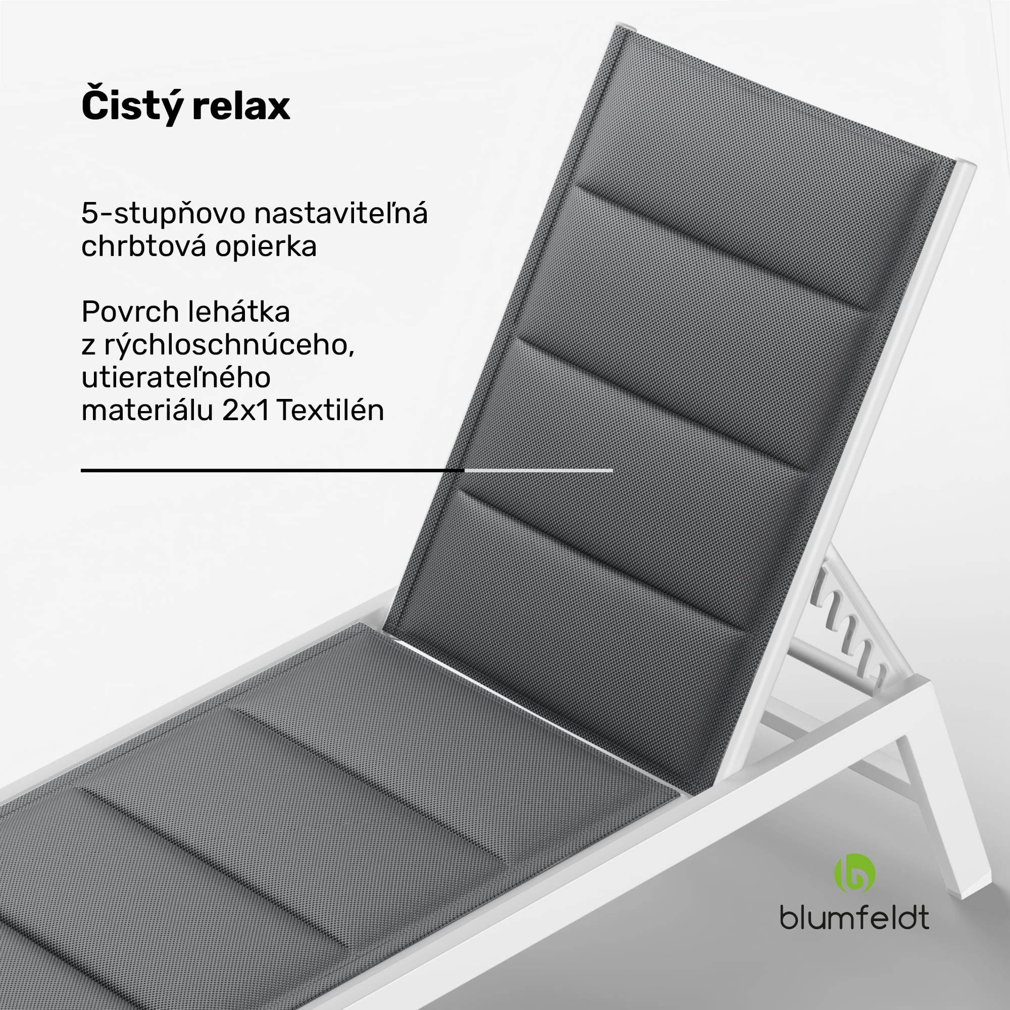 Blumfeldt Renazzo Lounge ležadlo, nosnosť 120 kg, 5-stupňové, vodoodpudivé – Obrázok 2