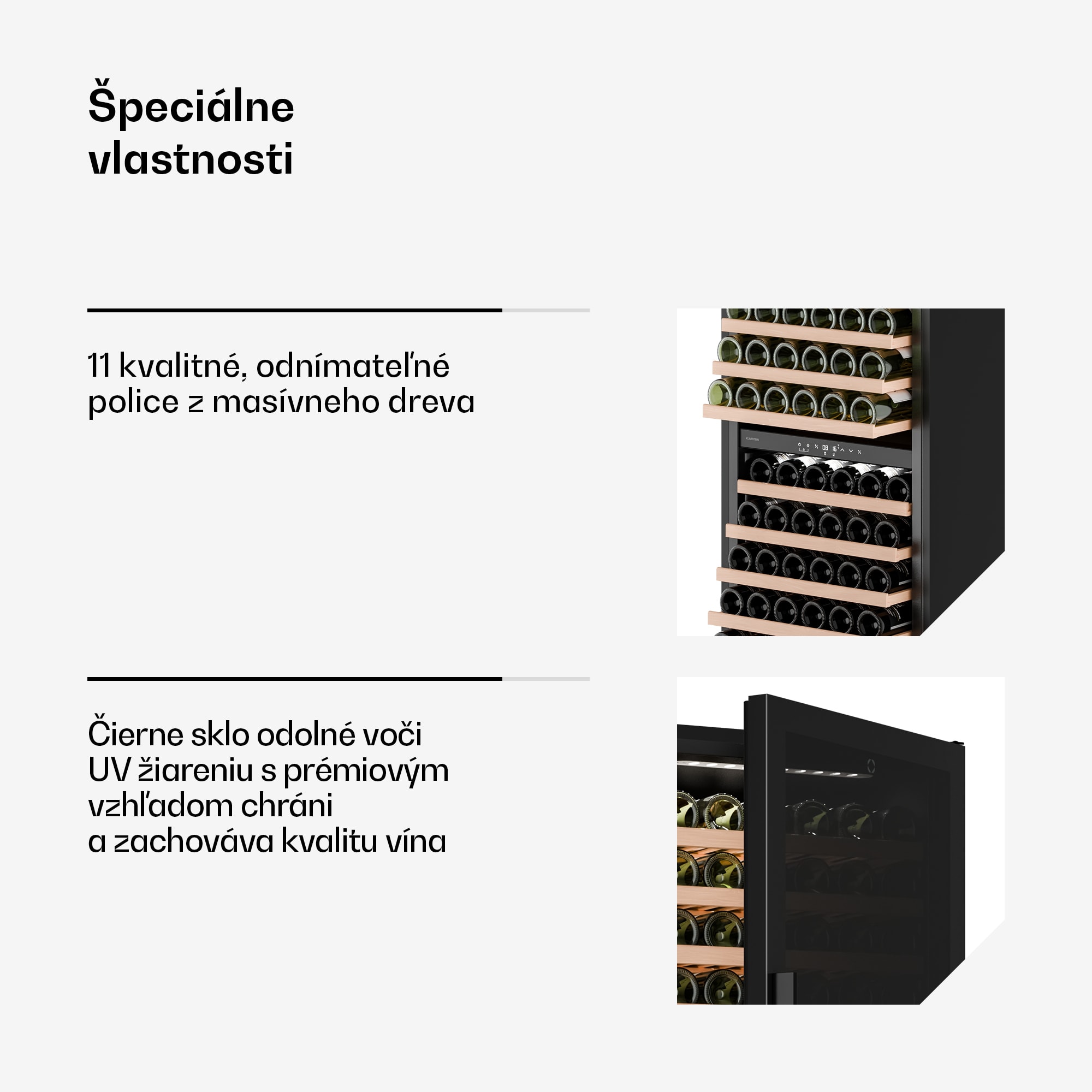 Klarstein Velaire podpultová chladnička na víno, moderná, elegantná, UV ochrana, Dvojzónová, 122 fliaš – Obrázok 5