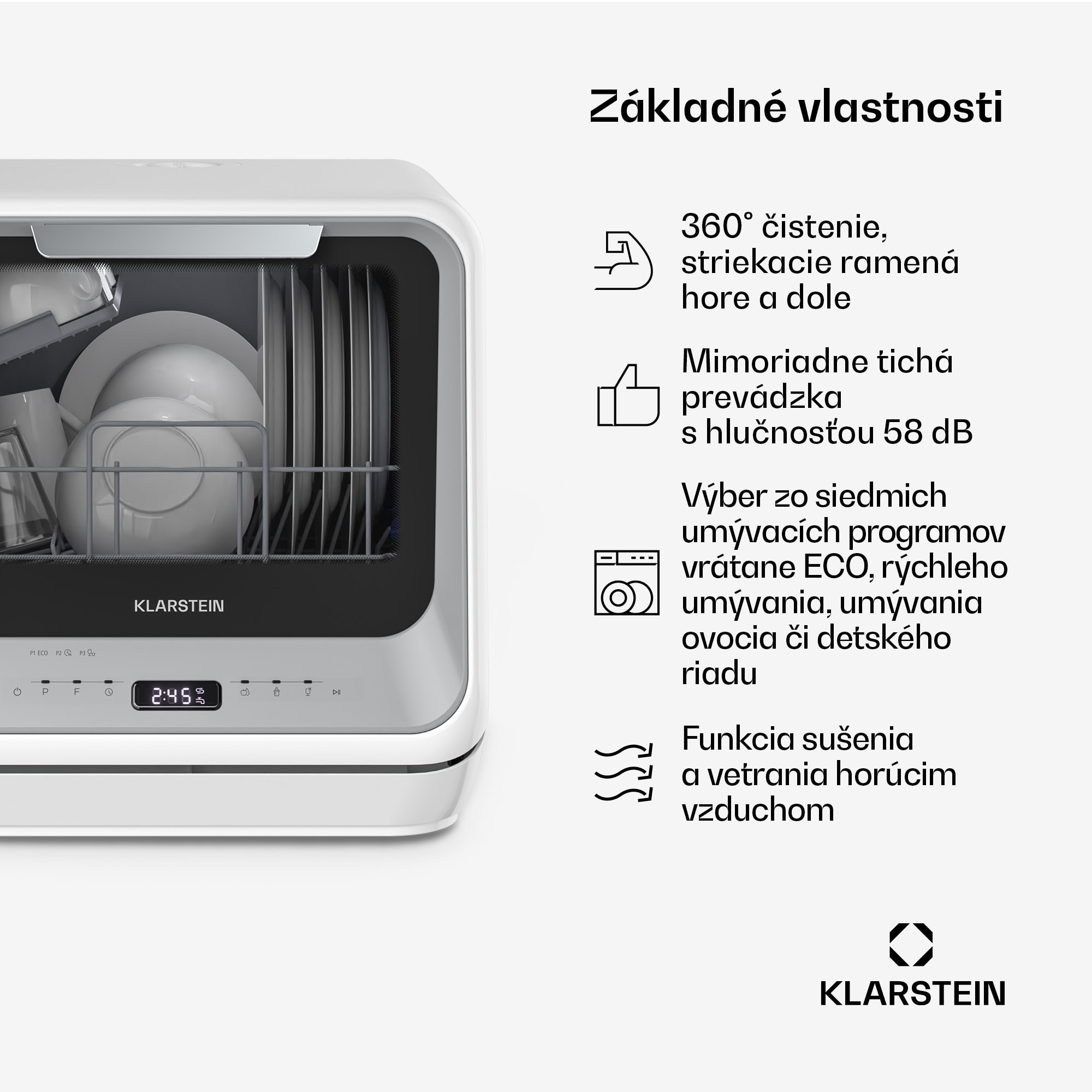 Klarstein Amazonia, Mini umývačka riadu, Kompaktná, 7 programov, Prenosná – Obrázok 3