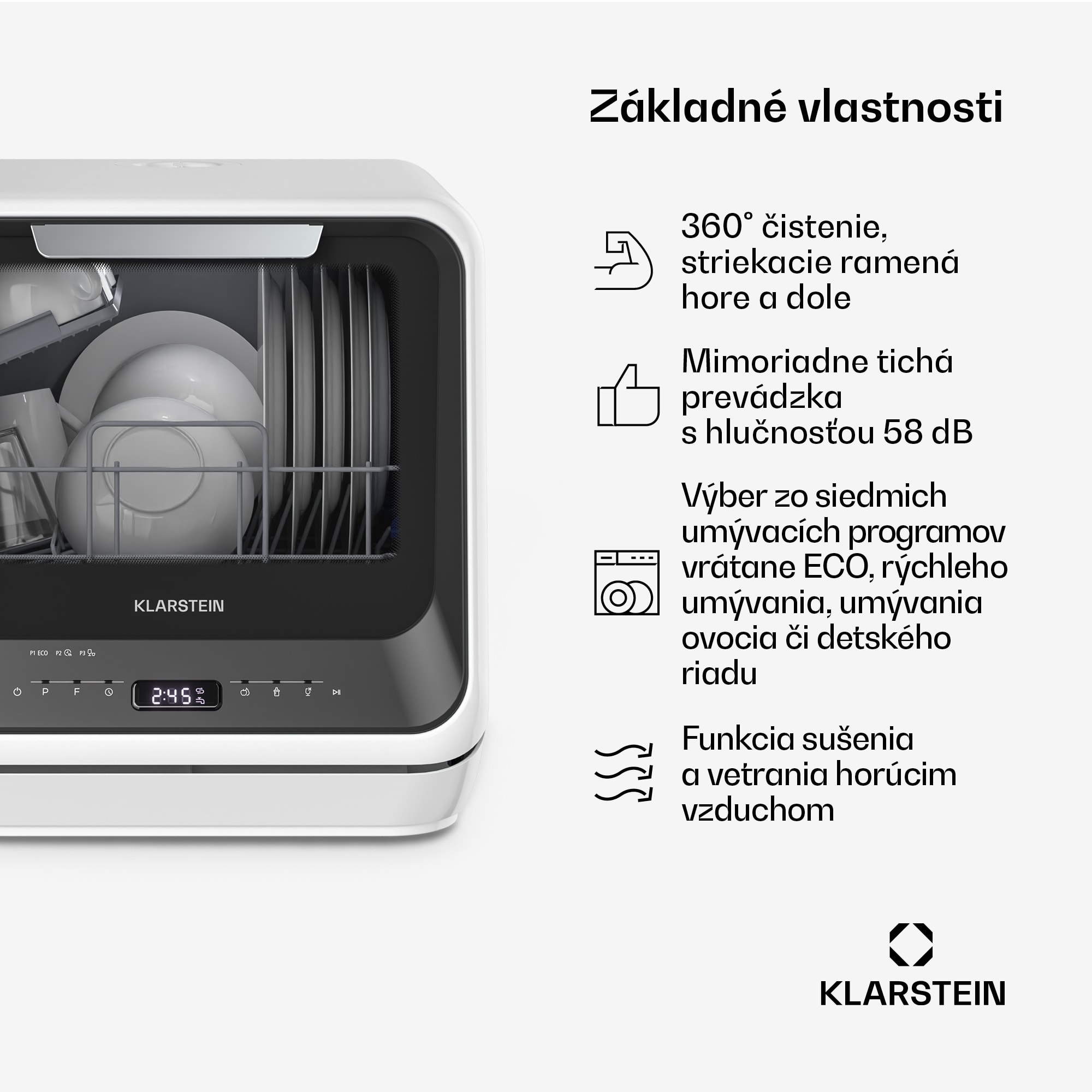 Klarstein Amazonia, Mini umývačka riadu, Kompaktná, 7 programov, Prenosná – Obrázok 3