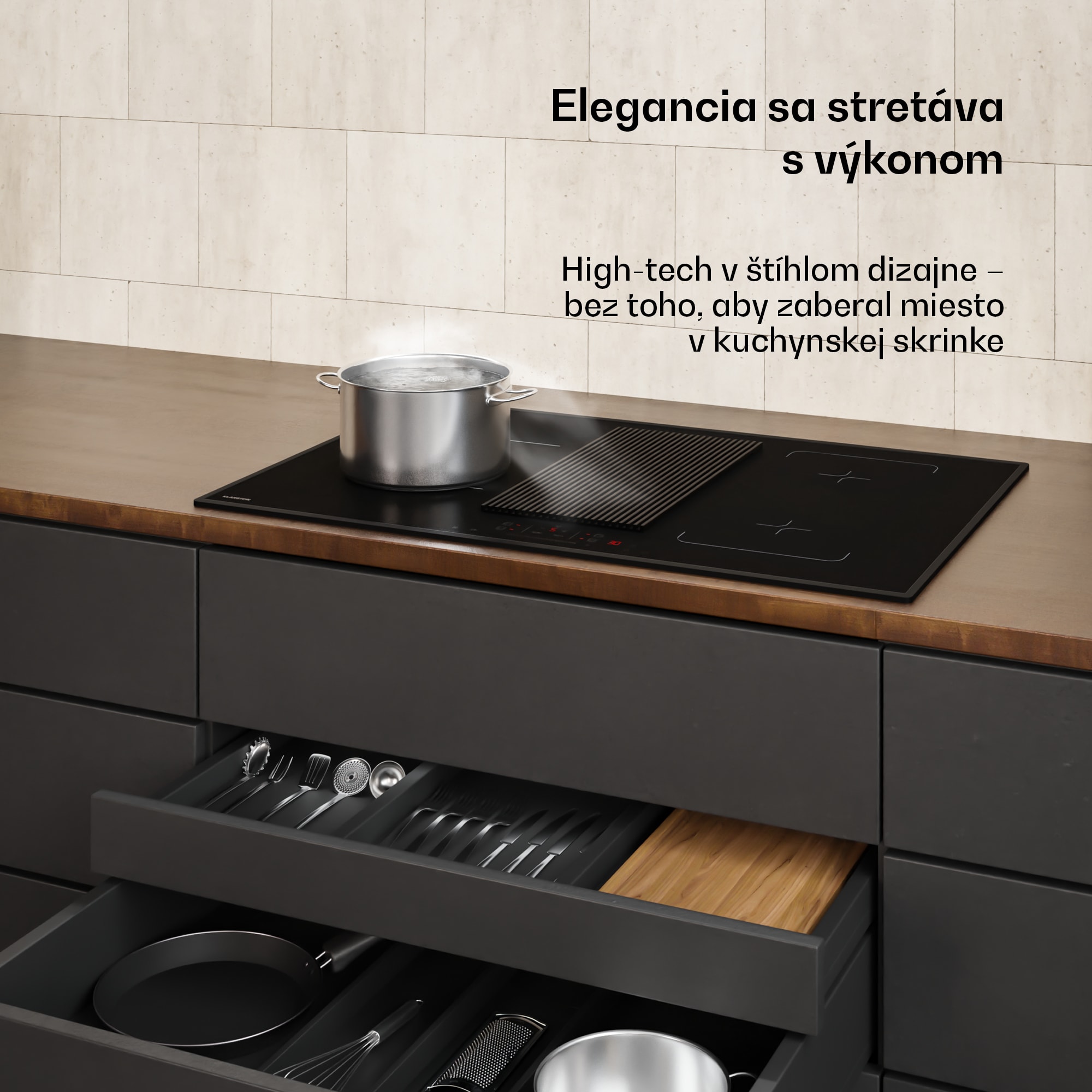 Klarstein Velaire hybridná indukčná varná doska s integrovaným digestorom Elegantná, minimalistická, výkonná 8400 W 80 cm – Obrázok 3