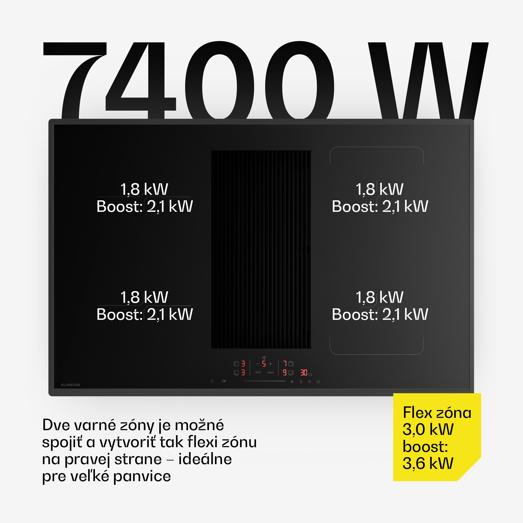 Klarstein Velaire hybridná indukčná varná doska s integrovaným digestorom Elegantná, minimalistická, výkonná 8400 W 80 cm – Obrázok 4